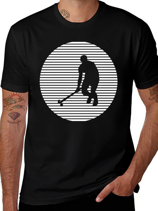 Hockey Player Graphic Tee - Black Cotton
