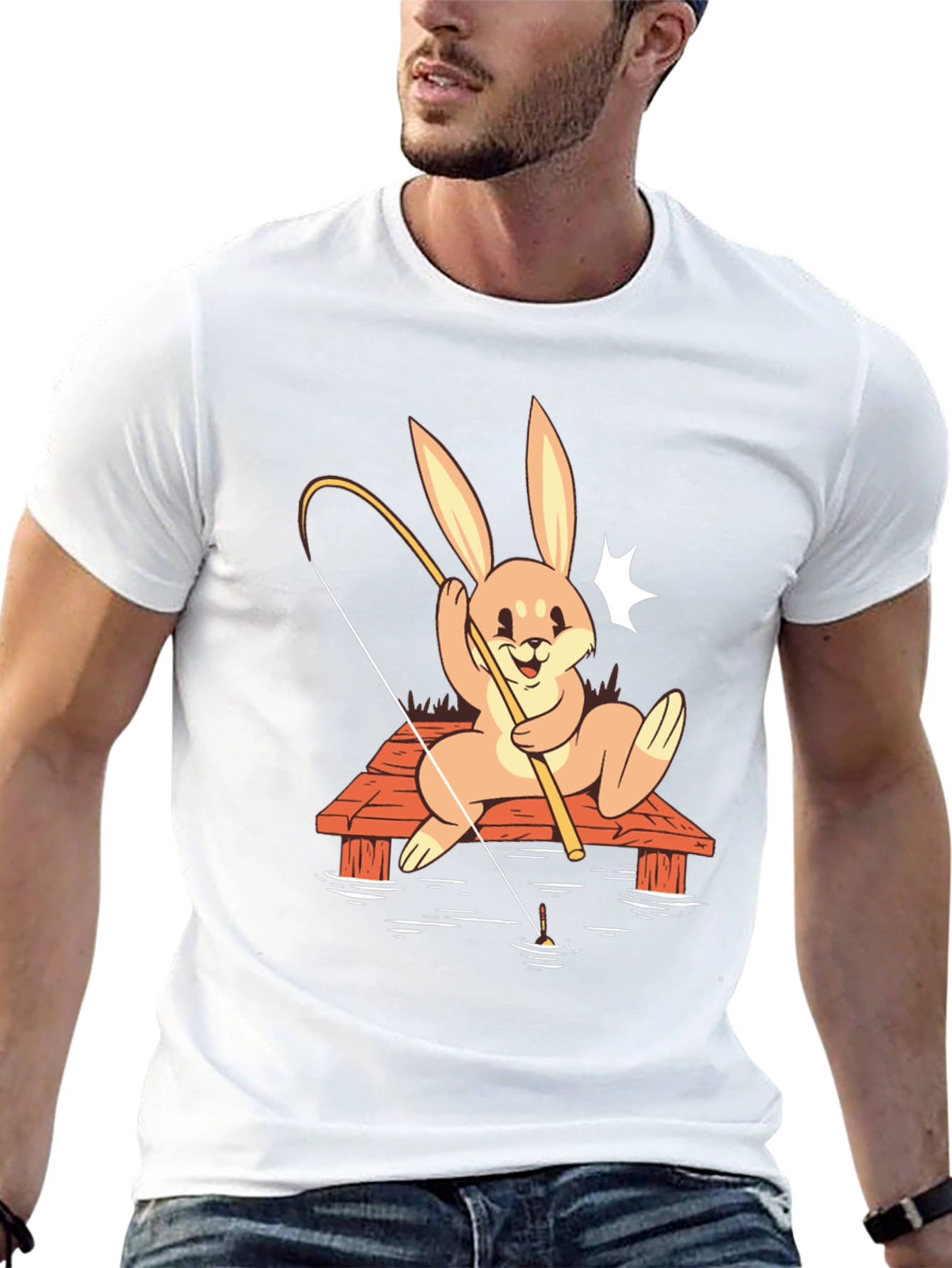 Bunny Fishing Graphic Tee - Black