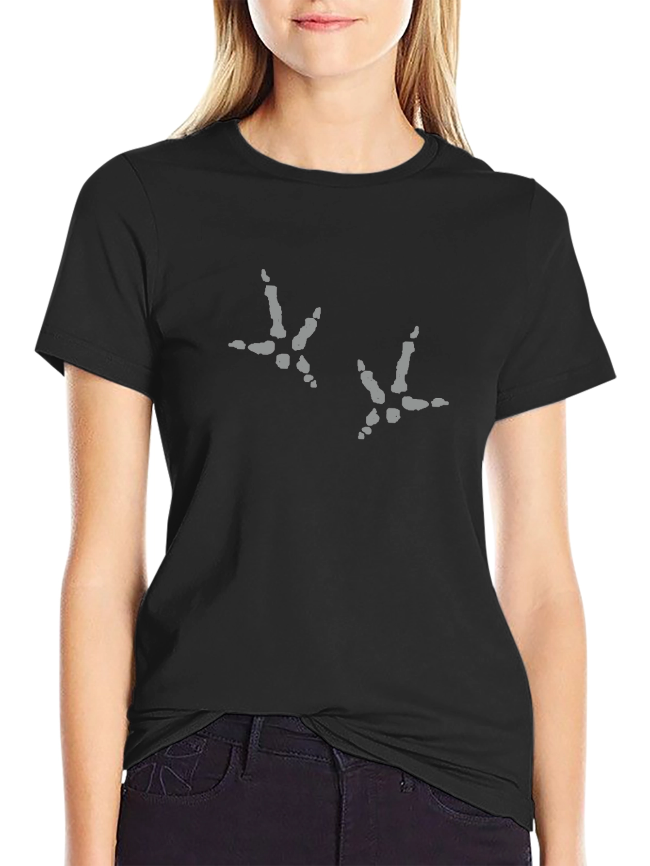 Funny Chicken Footprint Black T-Shirt
