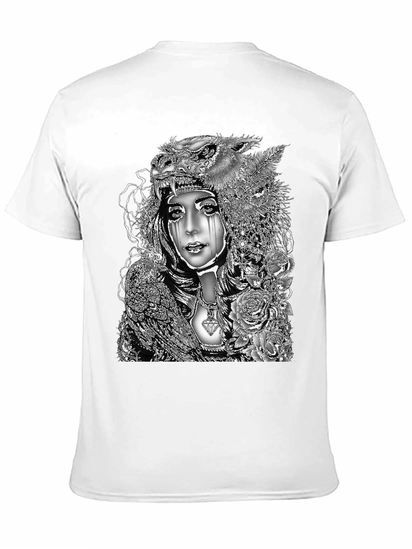 Wolf Headdress Woman Graphic Tee - Black