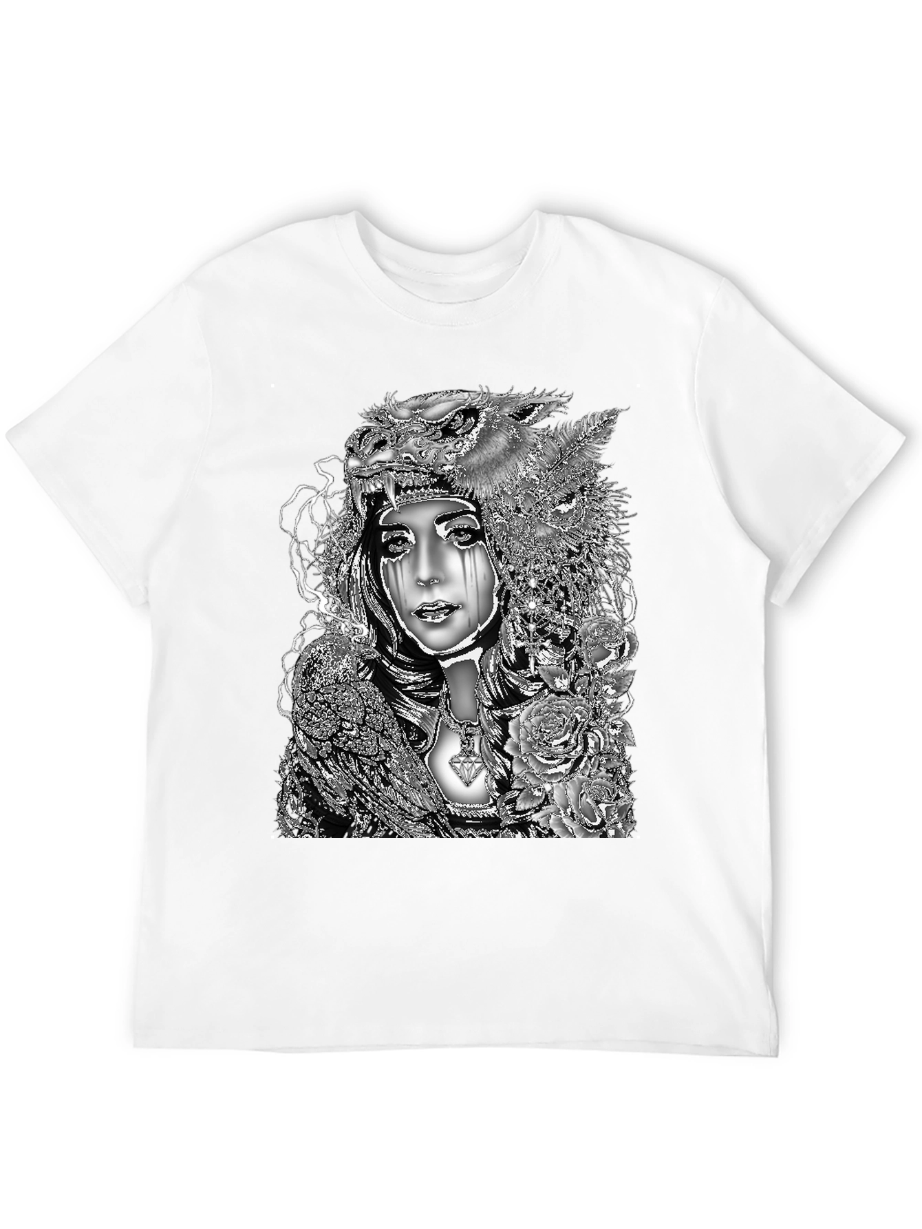 Wolf Headdress Woman Graphic Tee - Black