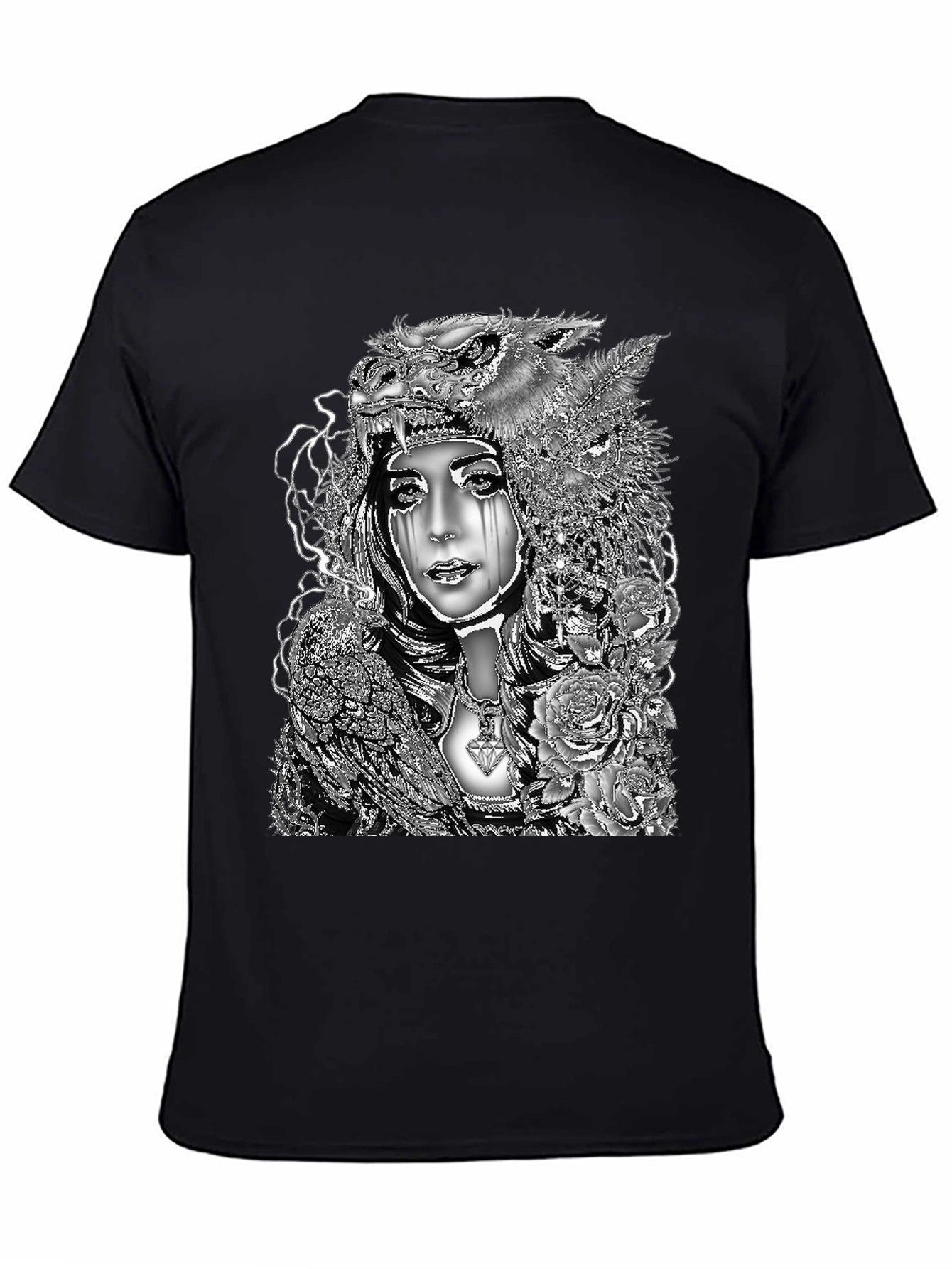 Wolf Headdress Woman Graphic Tee - Black