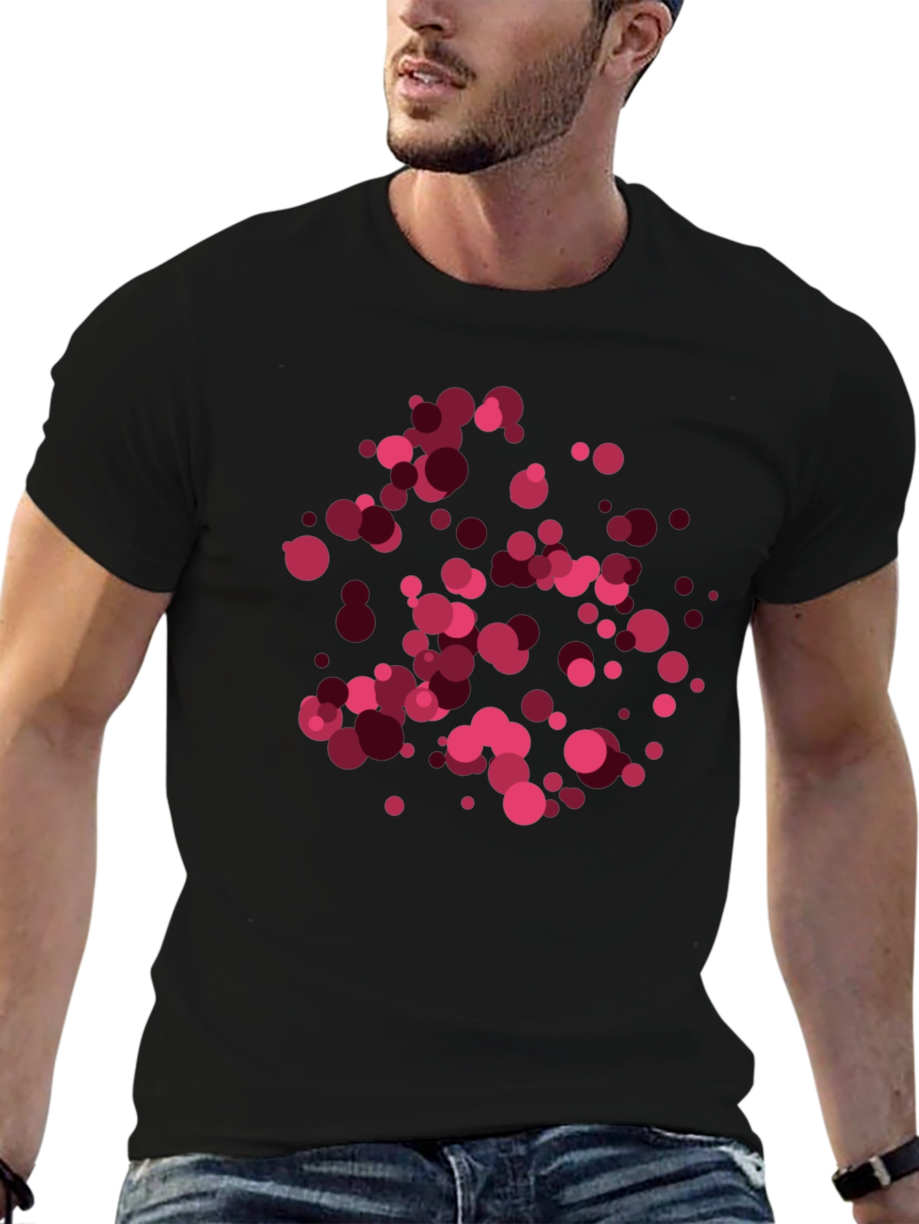 Abstract Circles Graphic Tee - Black Casual T-Shirt