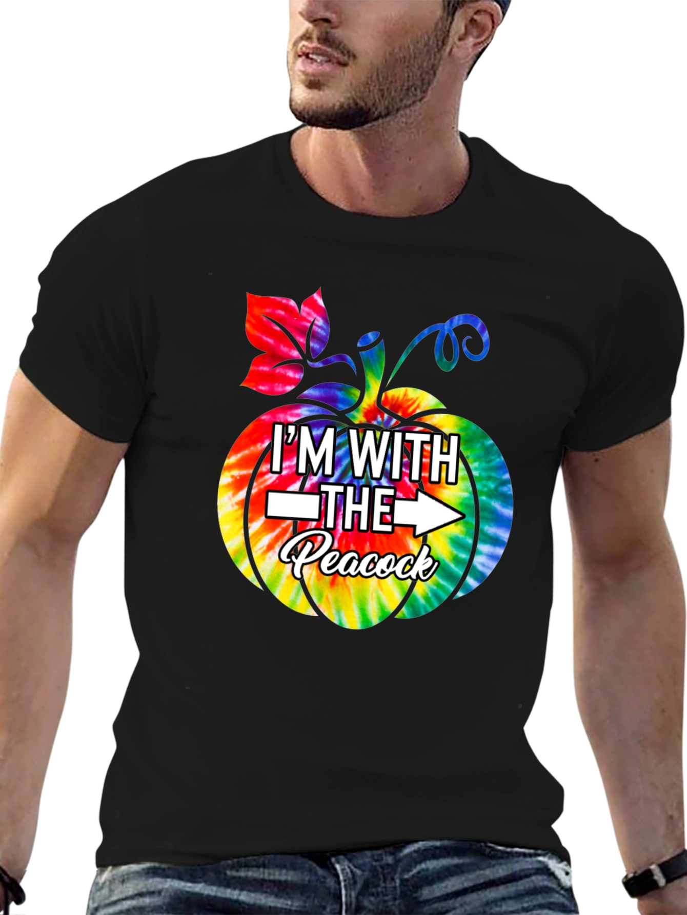 Im With The Peacock Tie-Dye Pumpkin Halloween T-Shirt