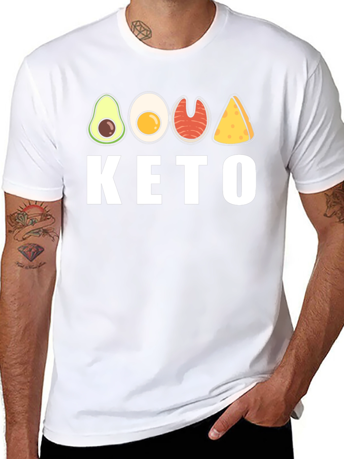 Keto Diet T-Shirt Avocado Egg Salmon Cheese Graphic Tee
