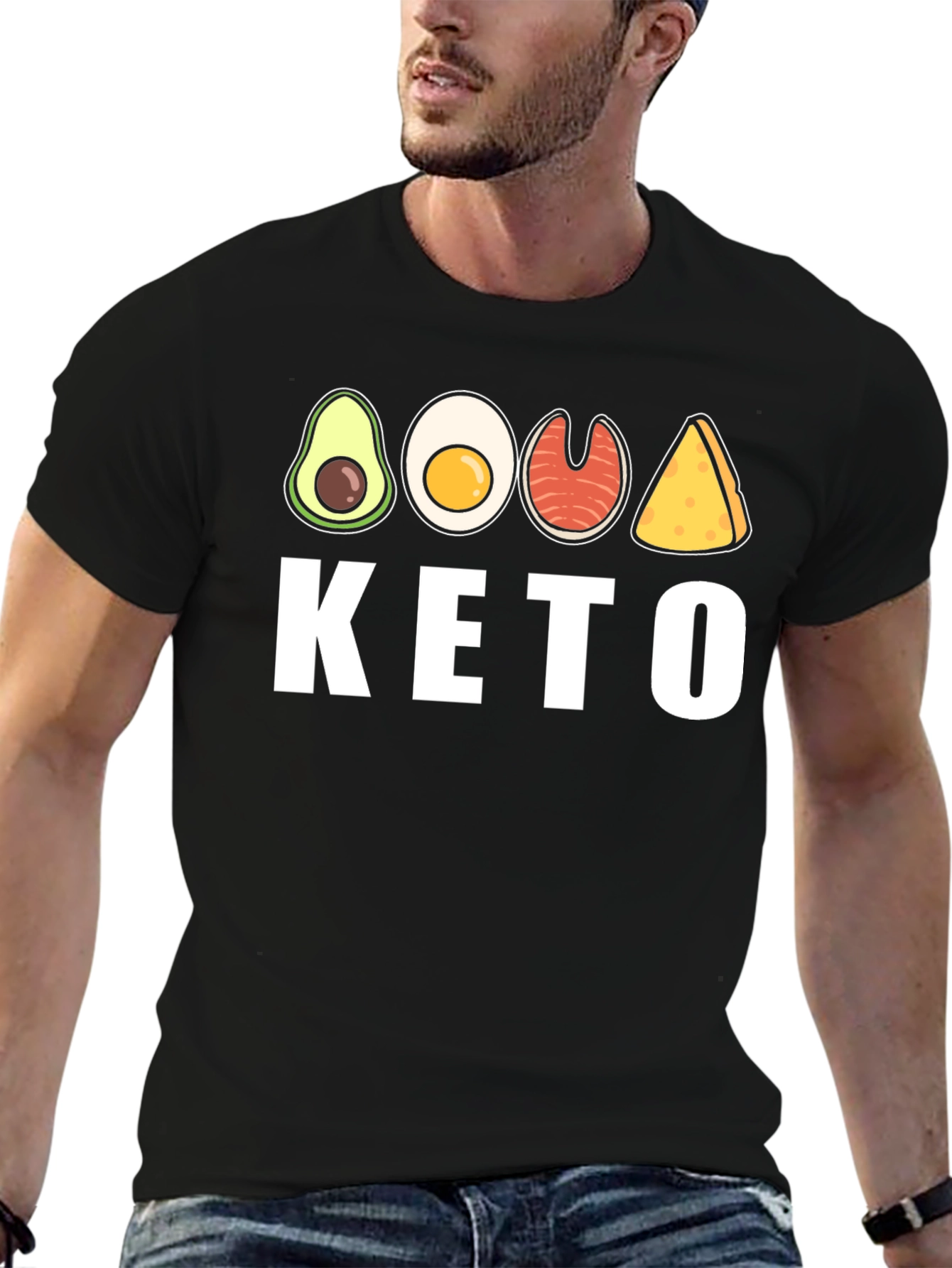 Keto Diet T-Shirt Avocado Egg Salmon Cheese Graphic Tee
