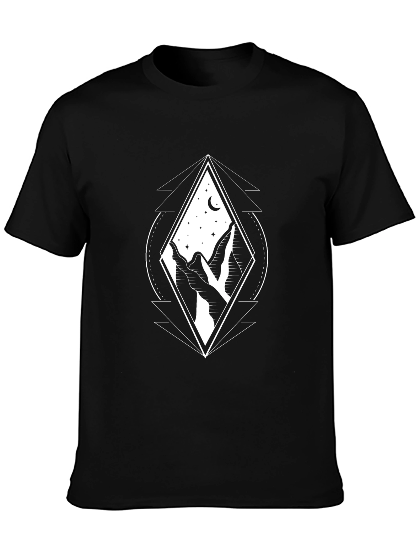 Mountainscape Graphic Tee - Black Cotton Blend T-Shirt