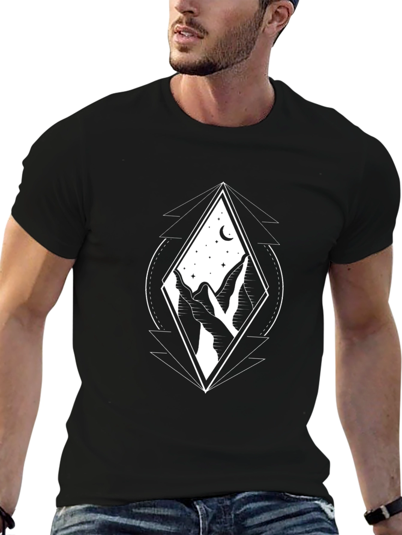 Mountainscape Graphic Tee - Black Cotton Blend T-Shirt