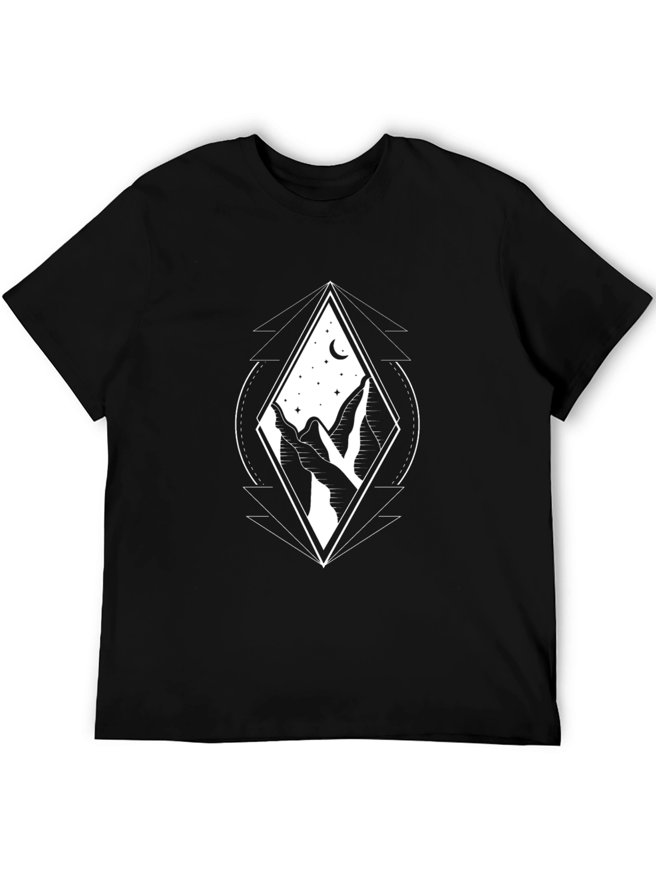 Mountainscape Graphic Tee - Black Cotton Blend T-Shirt