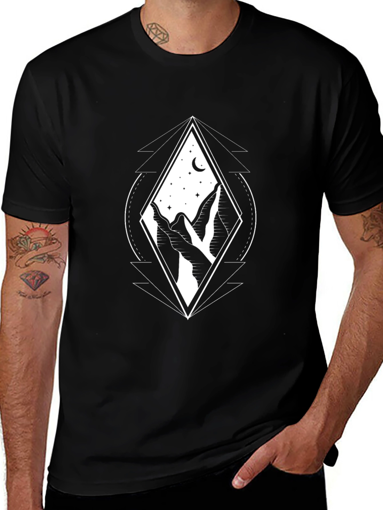 Mountainscape Graphic Tee - Black Cotton Blend T-Shirt