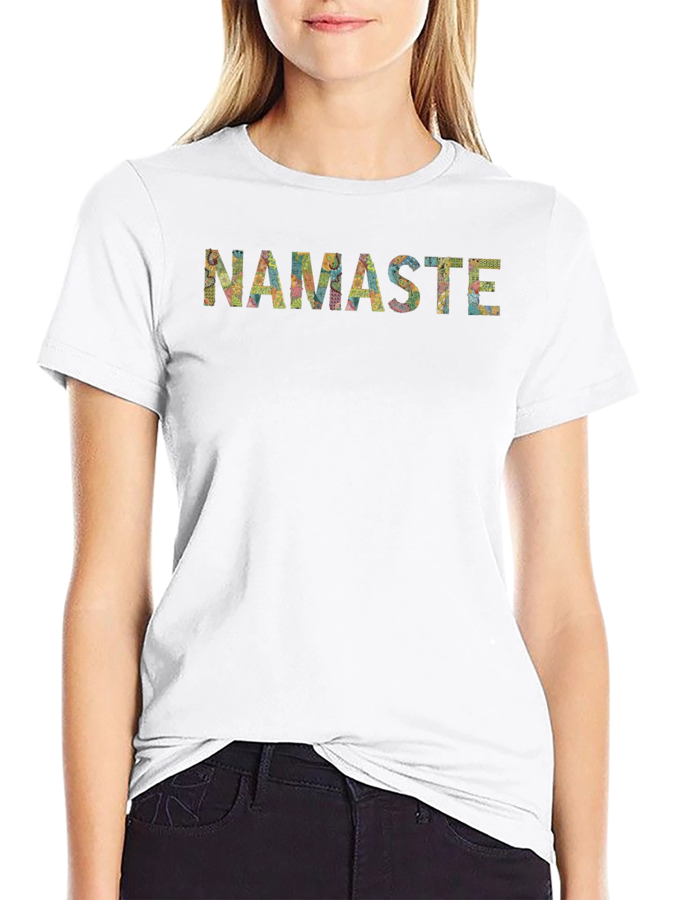 Namaste Patterned Graphic Black T-Shirt
