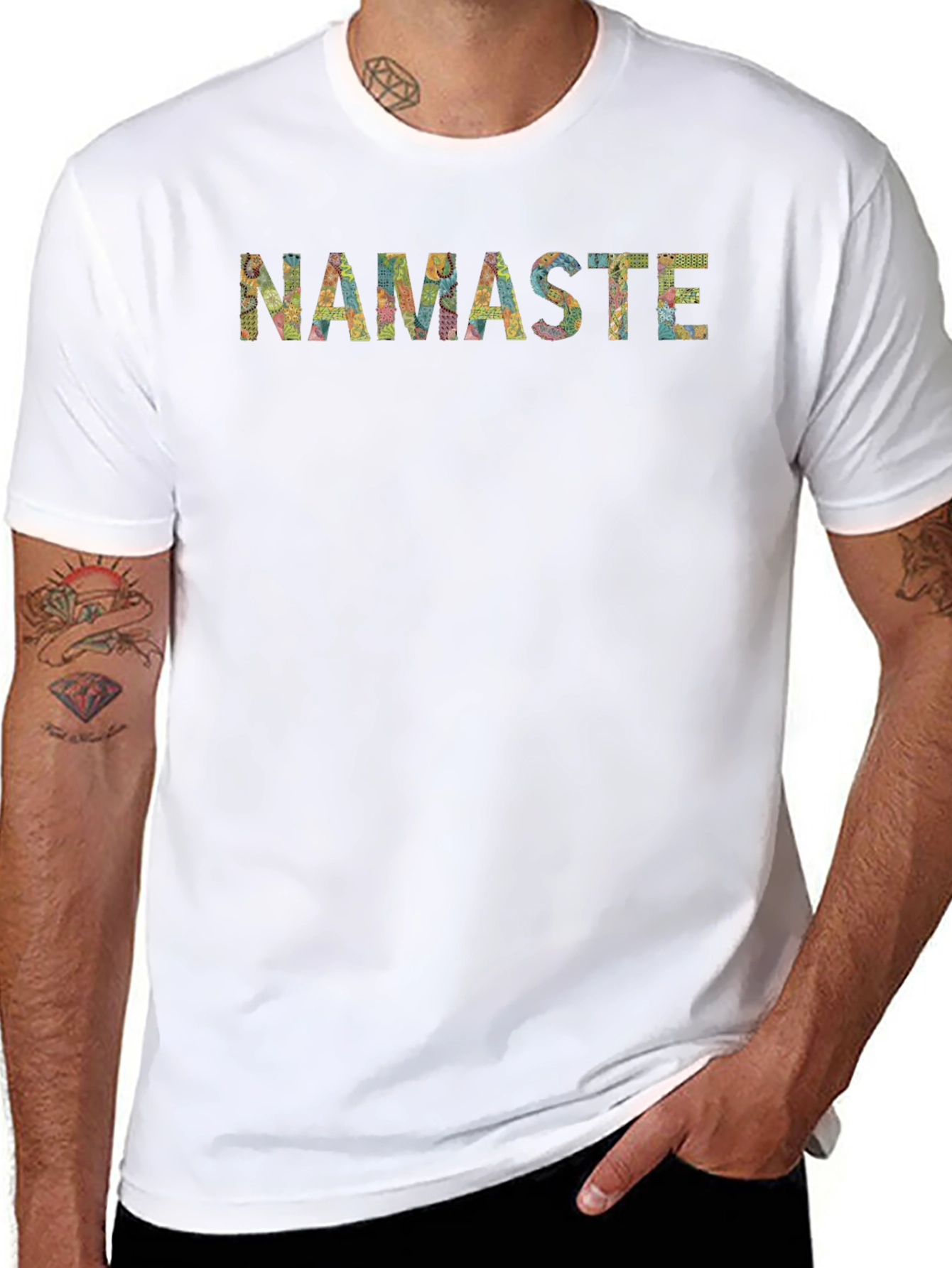 Namaste Patterned Graphic Black T-Shirt