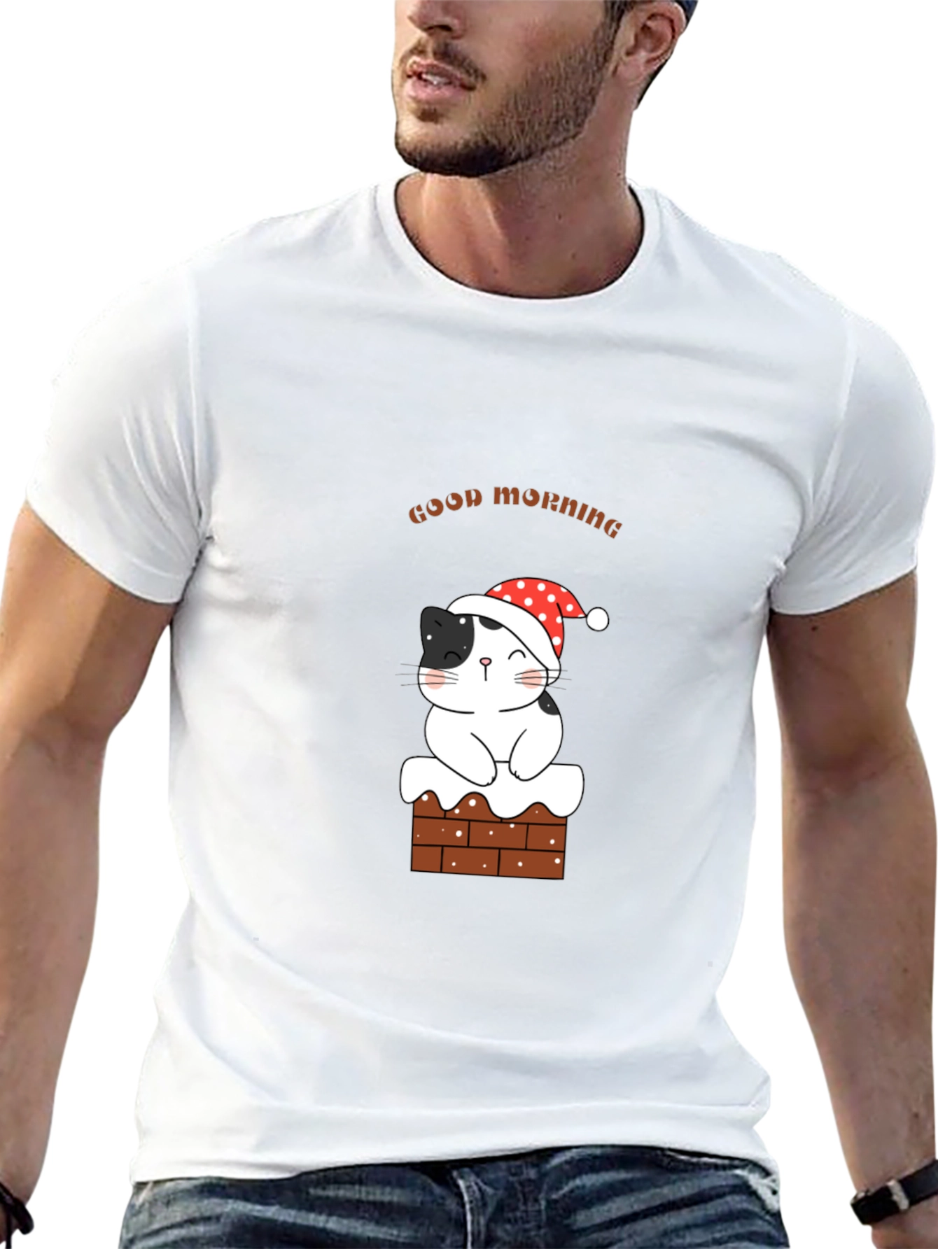 Festive Cat Good Morning Graphic Tee