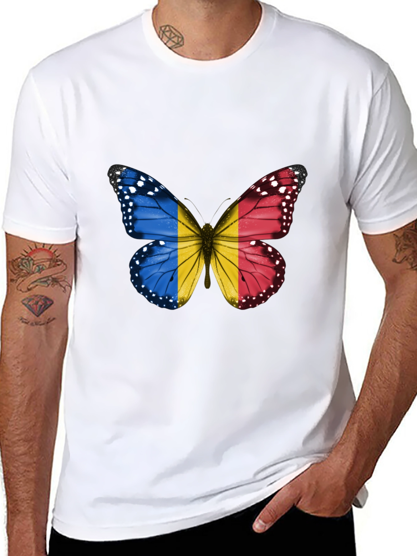 Butterfly Romania Flag Graphic T-Shirt