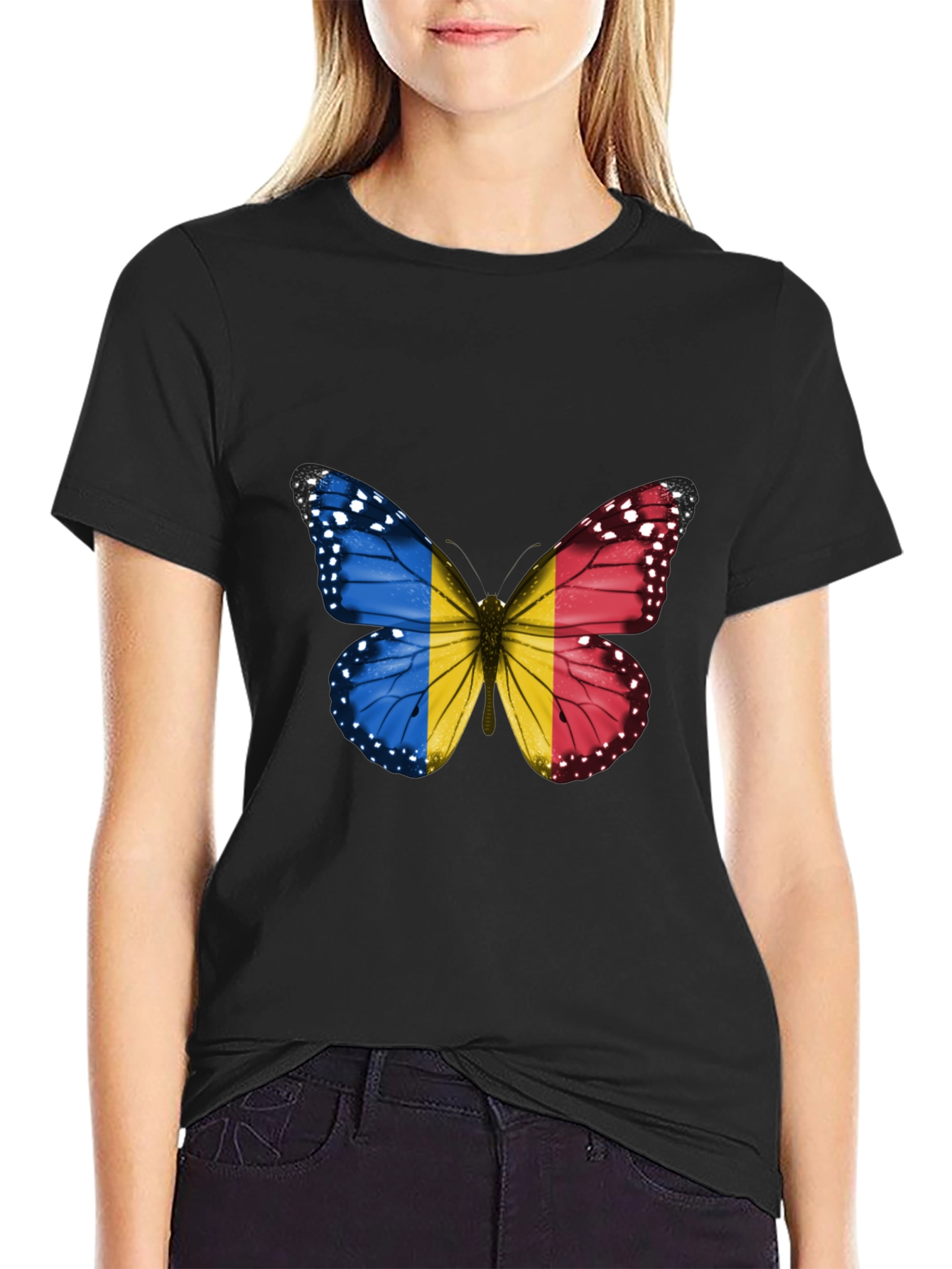 Butterfly Romania Flag Graphic T-Shirt