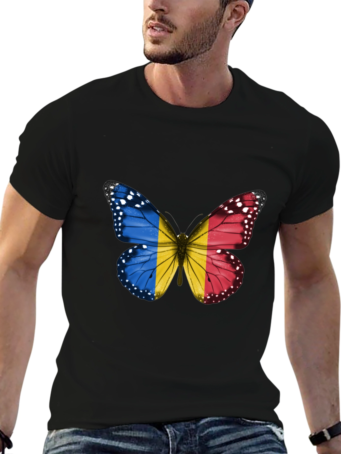 Butterfly Romania Flag Graphic T-Shirt
