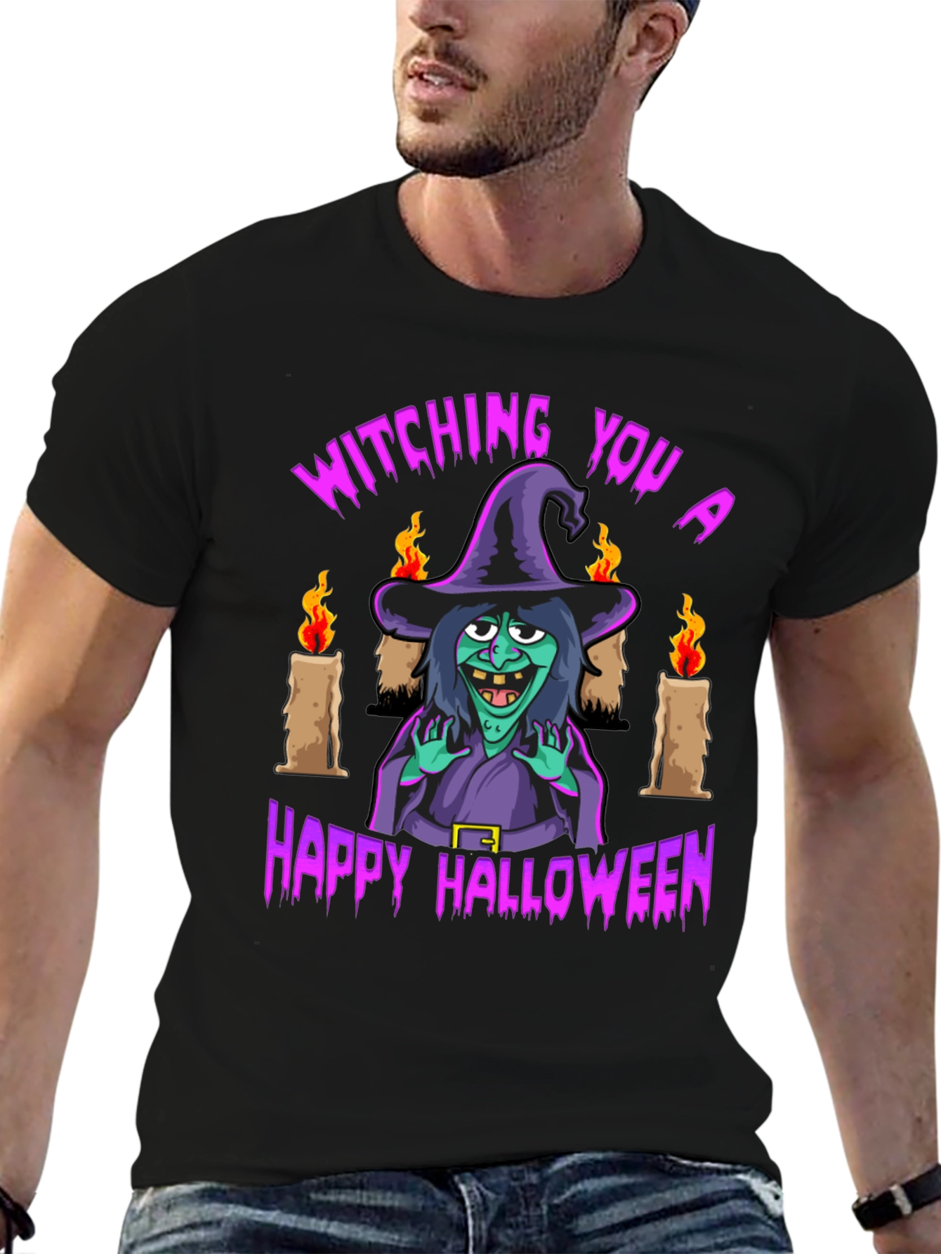 Witching You Happy Halloween T-Shirt - Black
