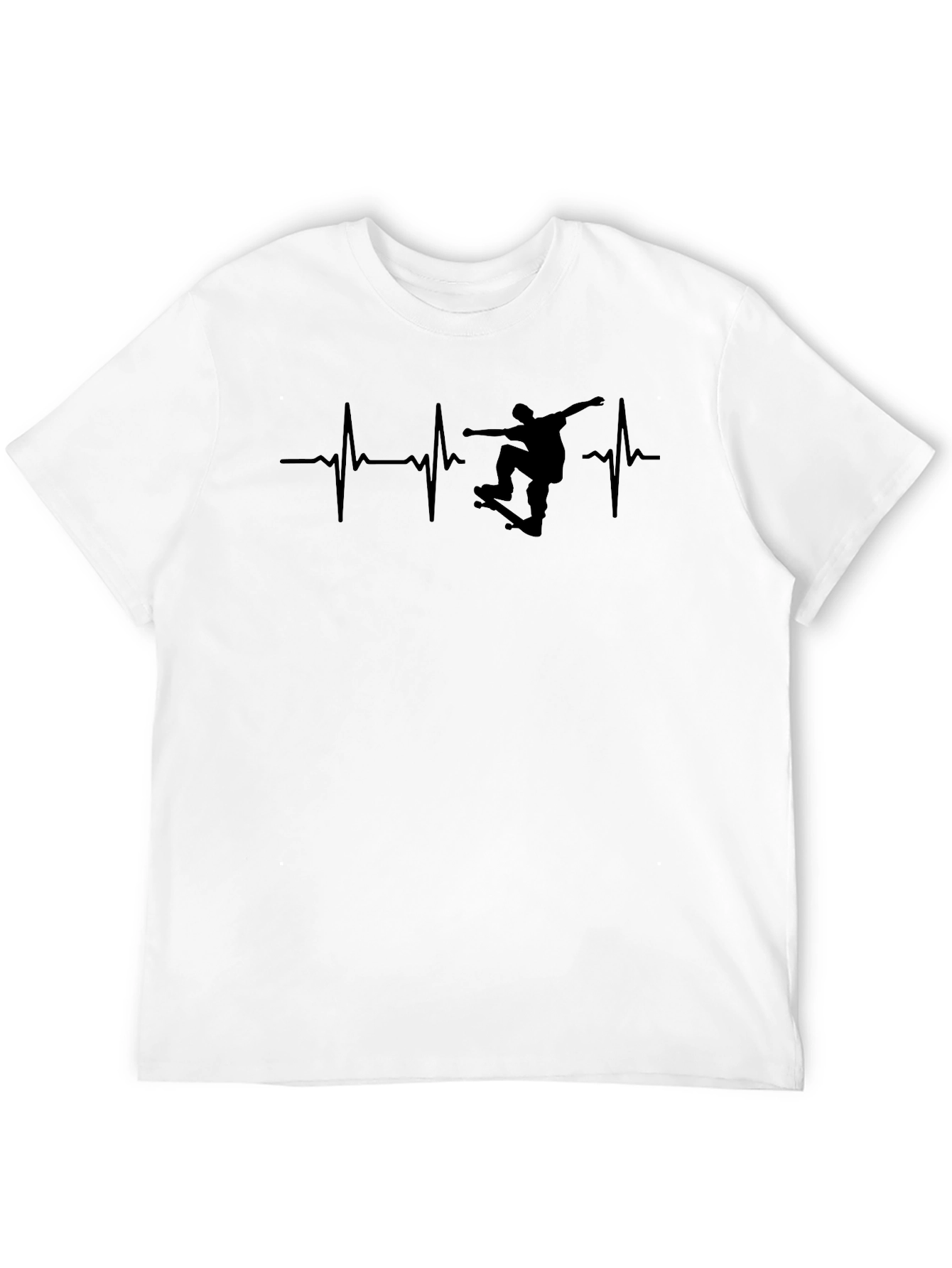 Skateboard Heartbeat Graphic Tee - Black Casual T-Shirt