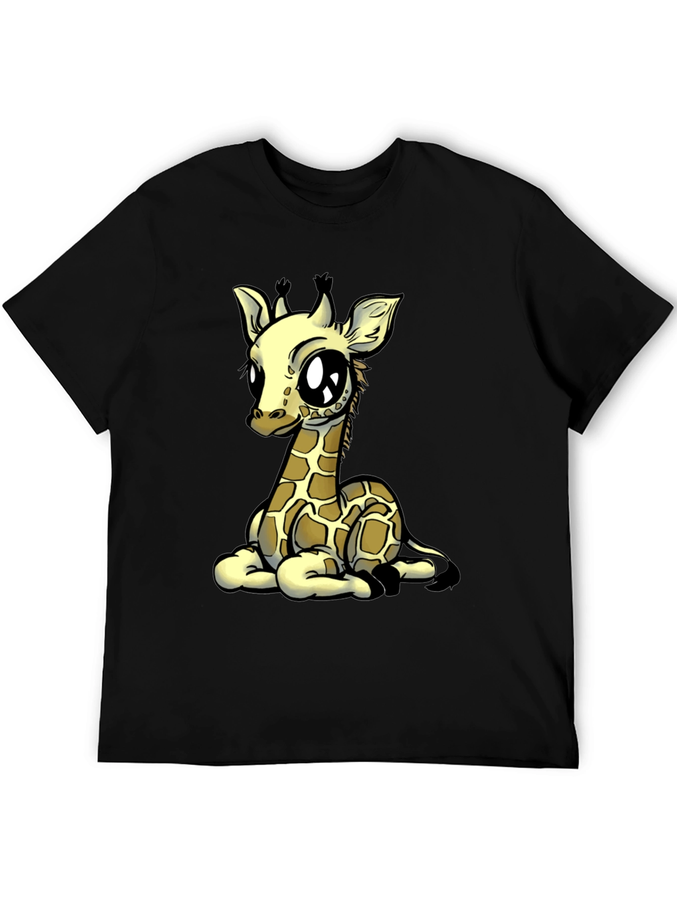 Cute Giraffe Graphic Tee - Black Cotton T-Shirt