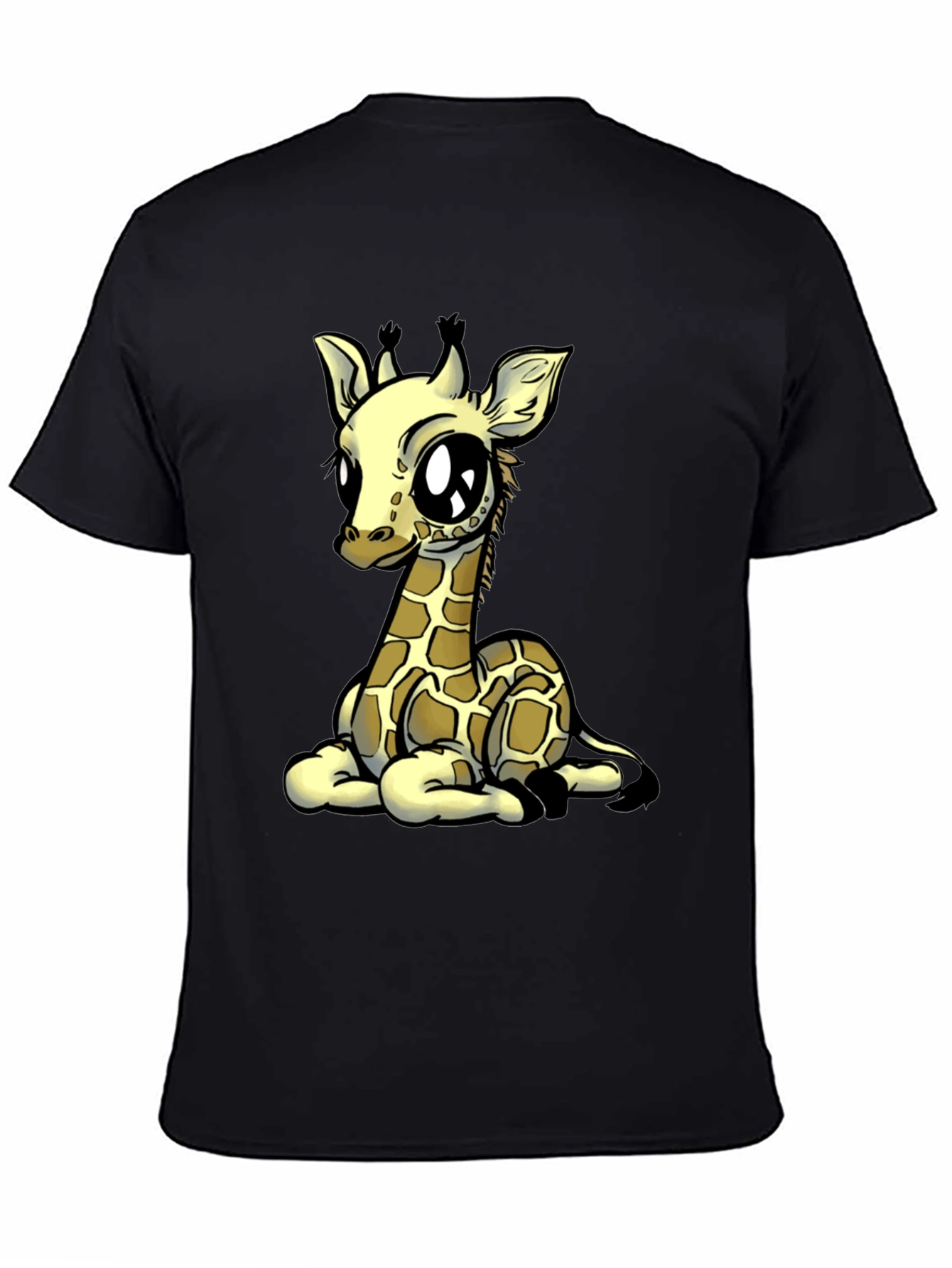 Cute Giraffe Graphic Tee - Black Cotton T-Shirt