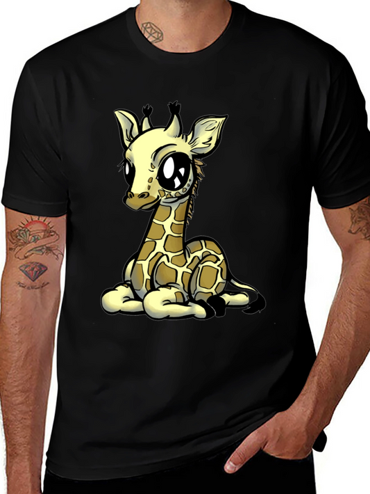 Cute Giraffe Graphic Tee - Black Cotton T-Shirt