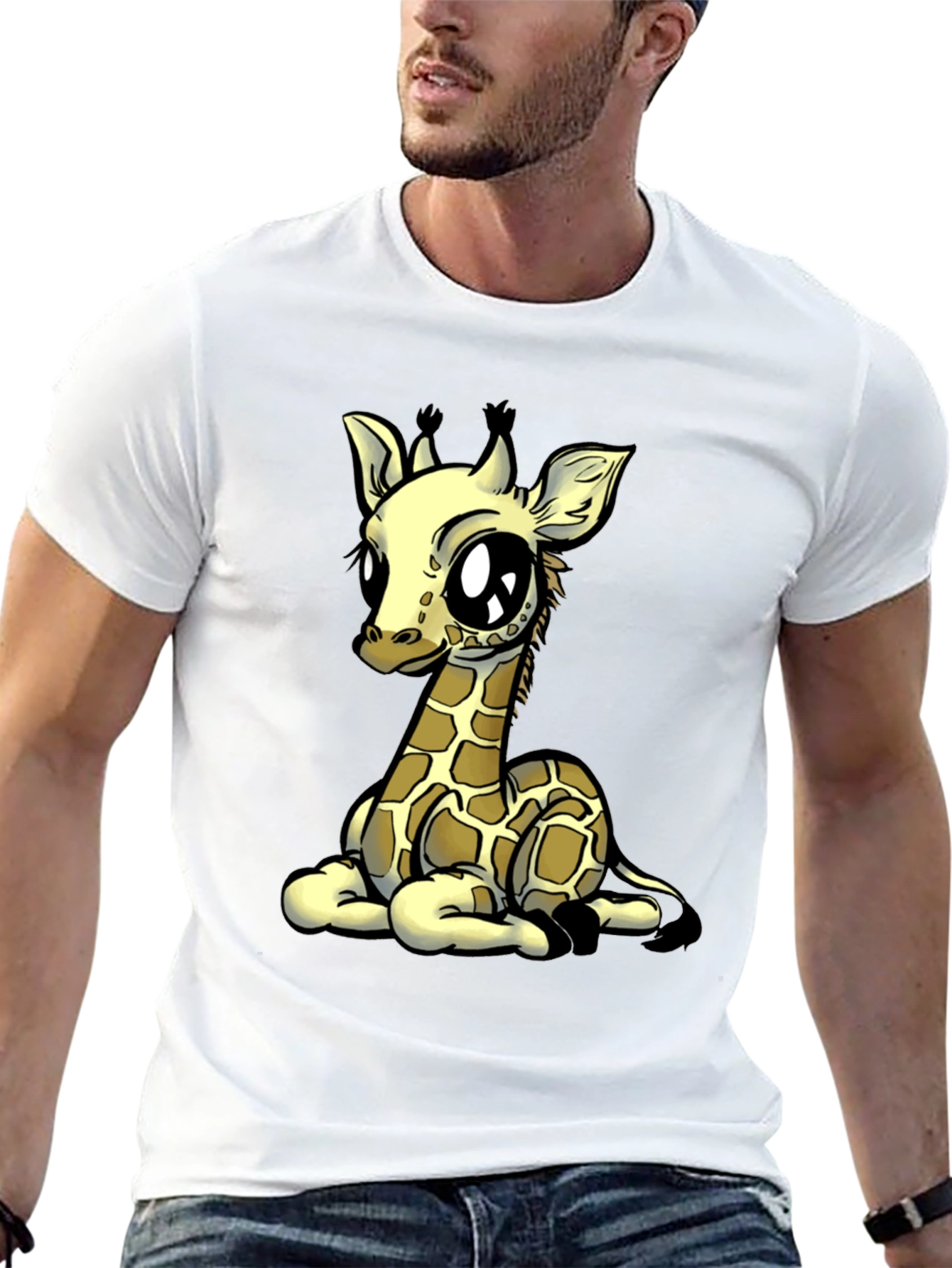 Cute Giraffe Graphic Tee - Black Cotton T-Shirt