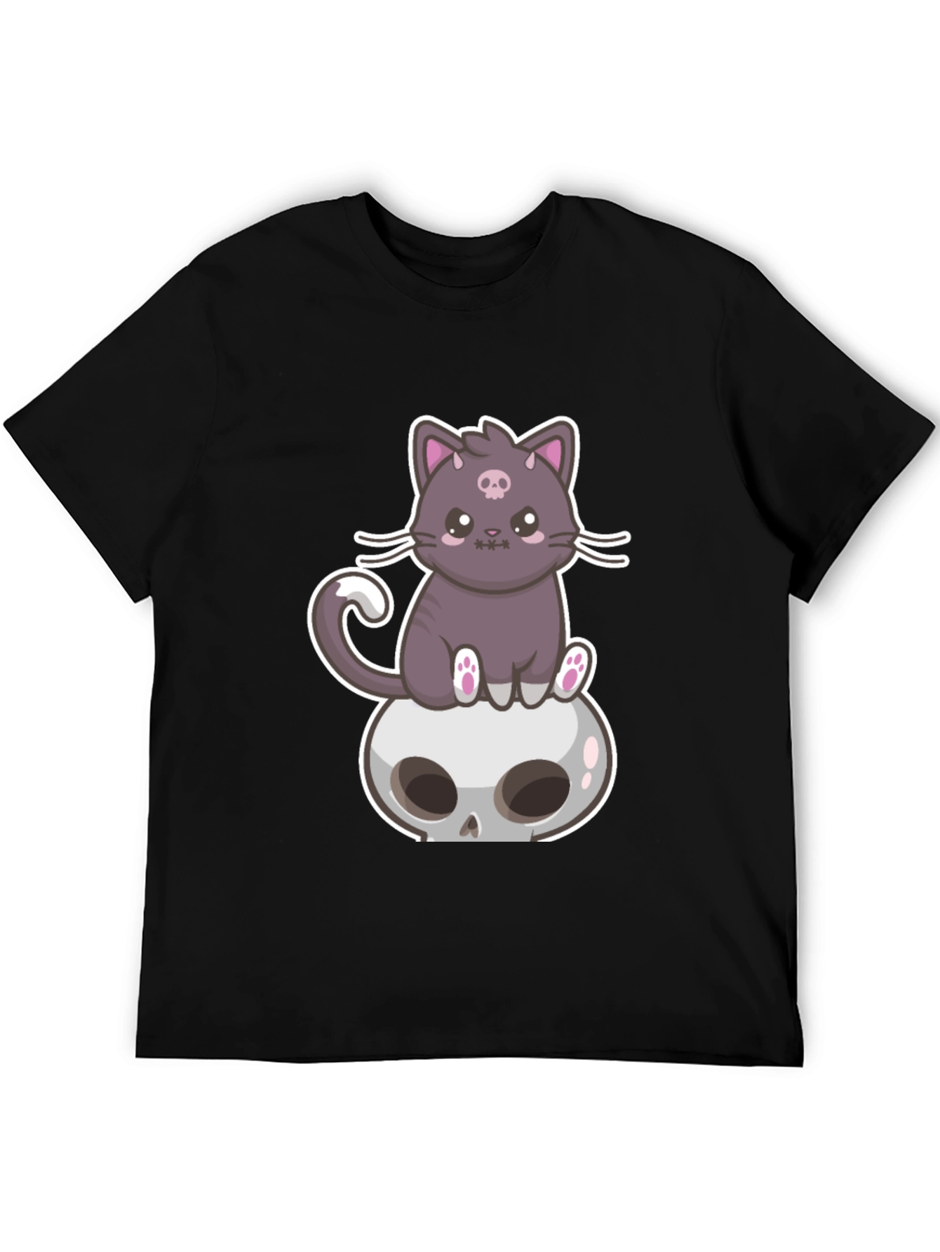 Cute Cat Skull T-Shirt - Gothic Kawaii Style