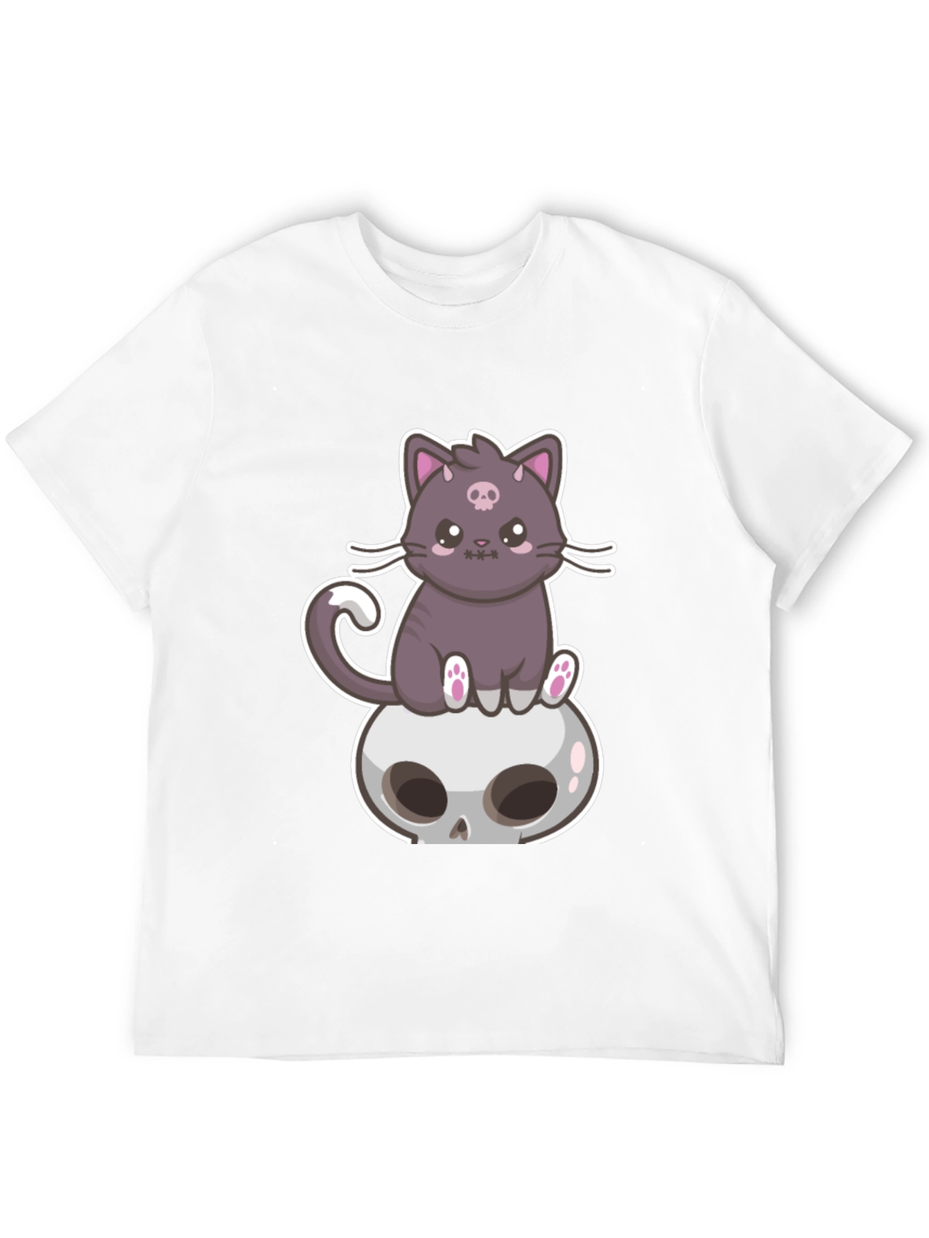 Cute Cat Skull T-Shirt - Gothic Kawaii Style
