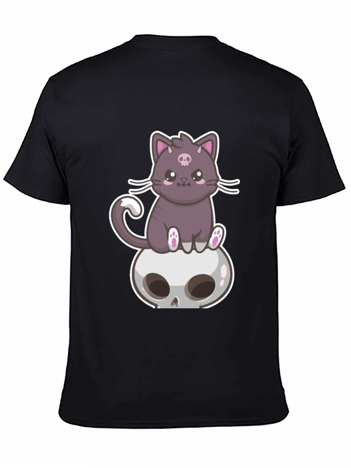 Cute Cat Skull T-Shirt - Gothic Kawaii Style