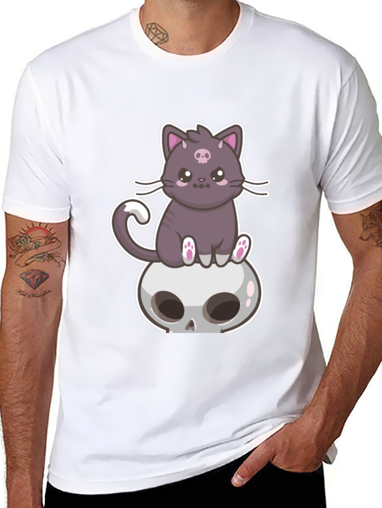 Cute Cat Skull T-Shirt - Gothic Kawaii Style