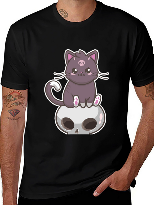 Cute Cat Skull T-Shirt - Gothic Kawaii Style