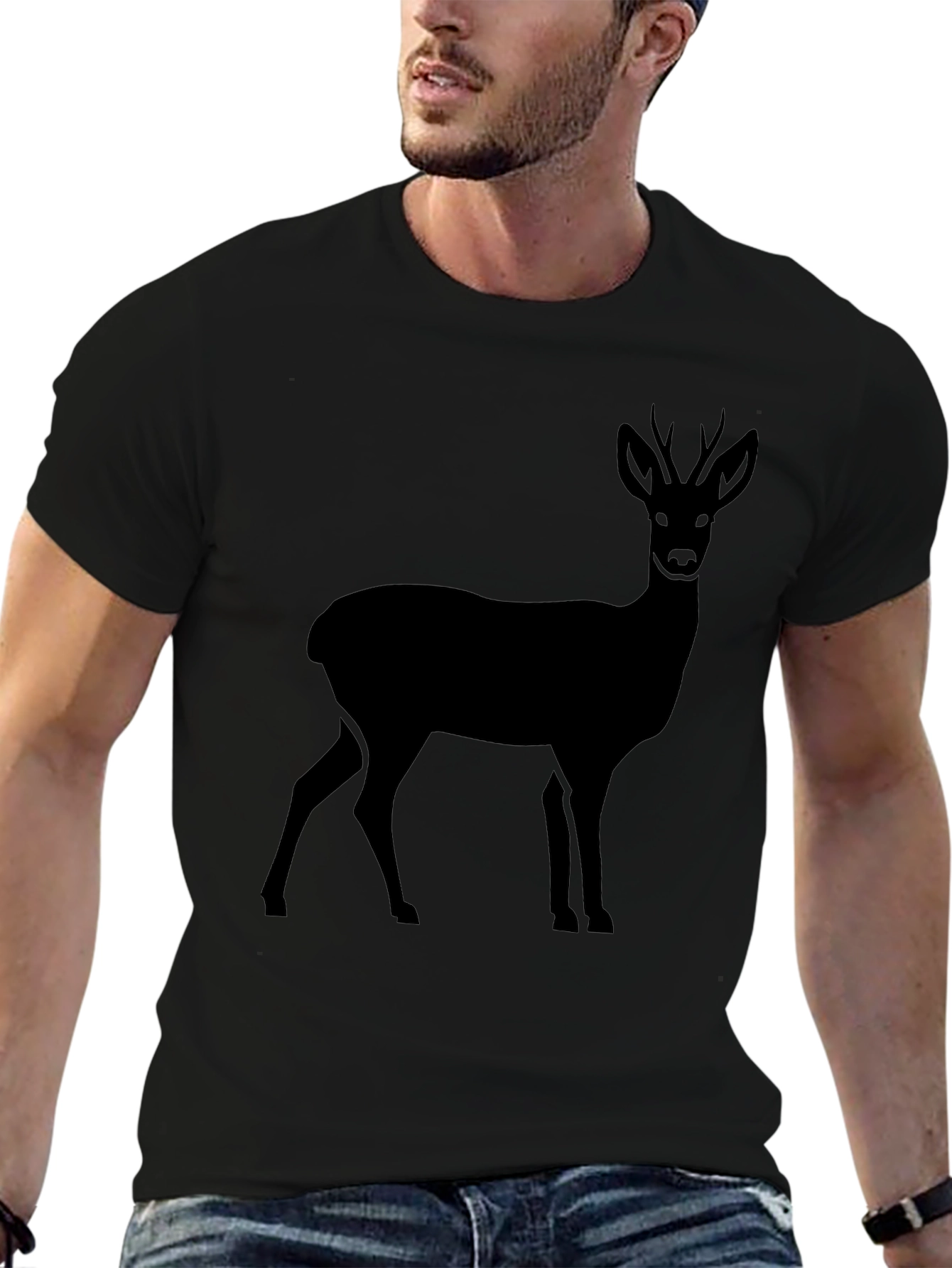 Mens Black Deer Silhouette Graphic T-Shirt
