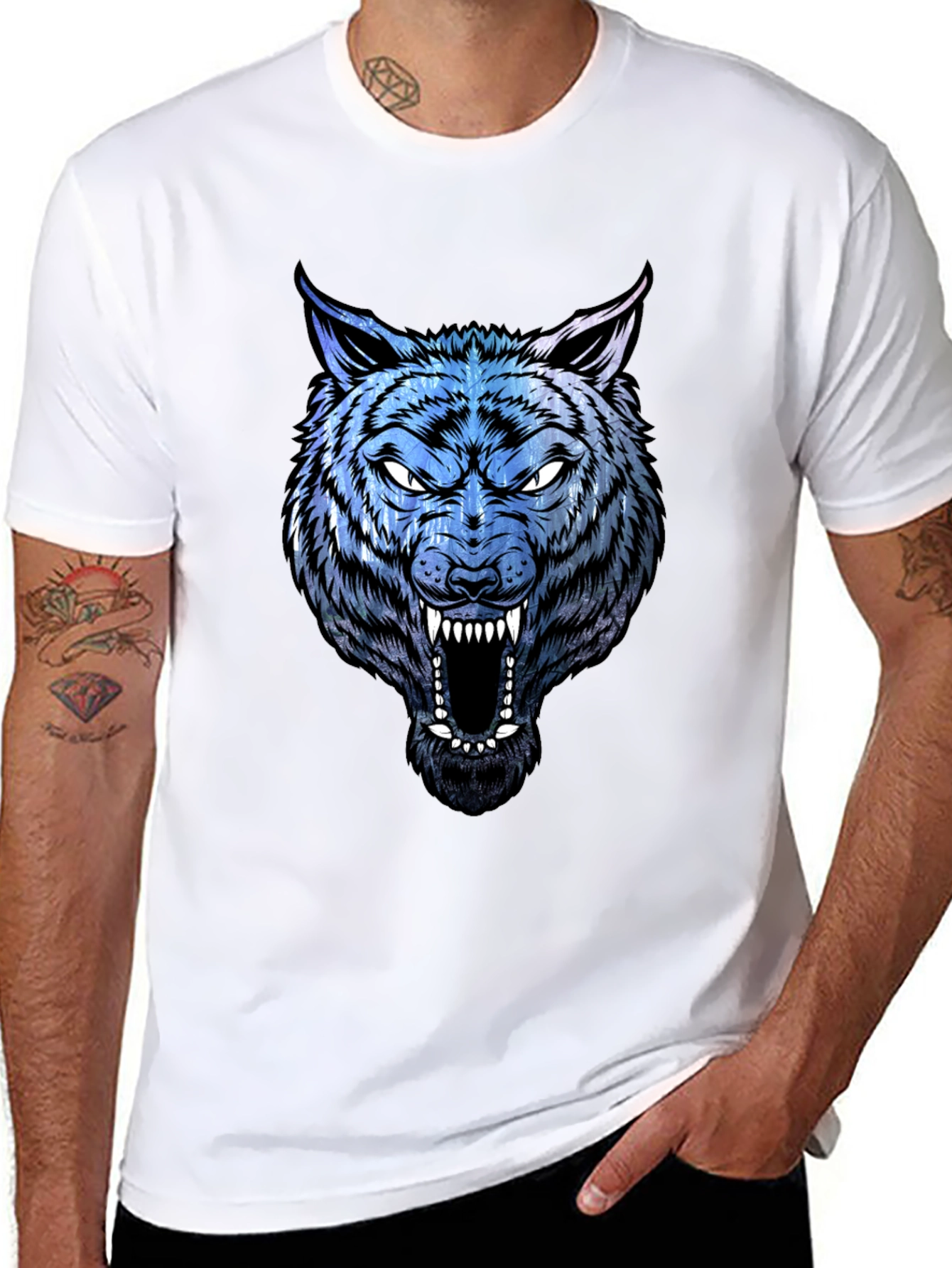 Mens Wolf Graphic Print Black T-Shirt