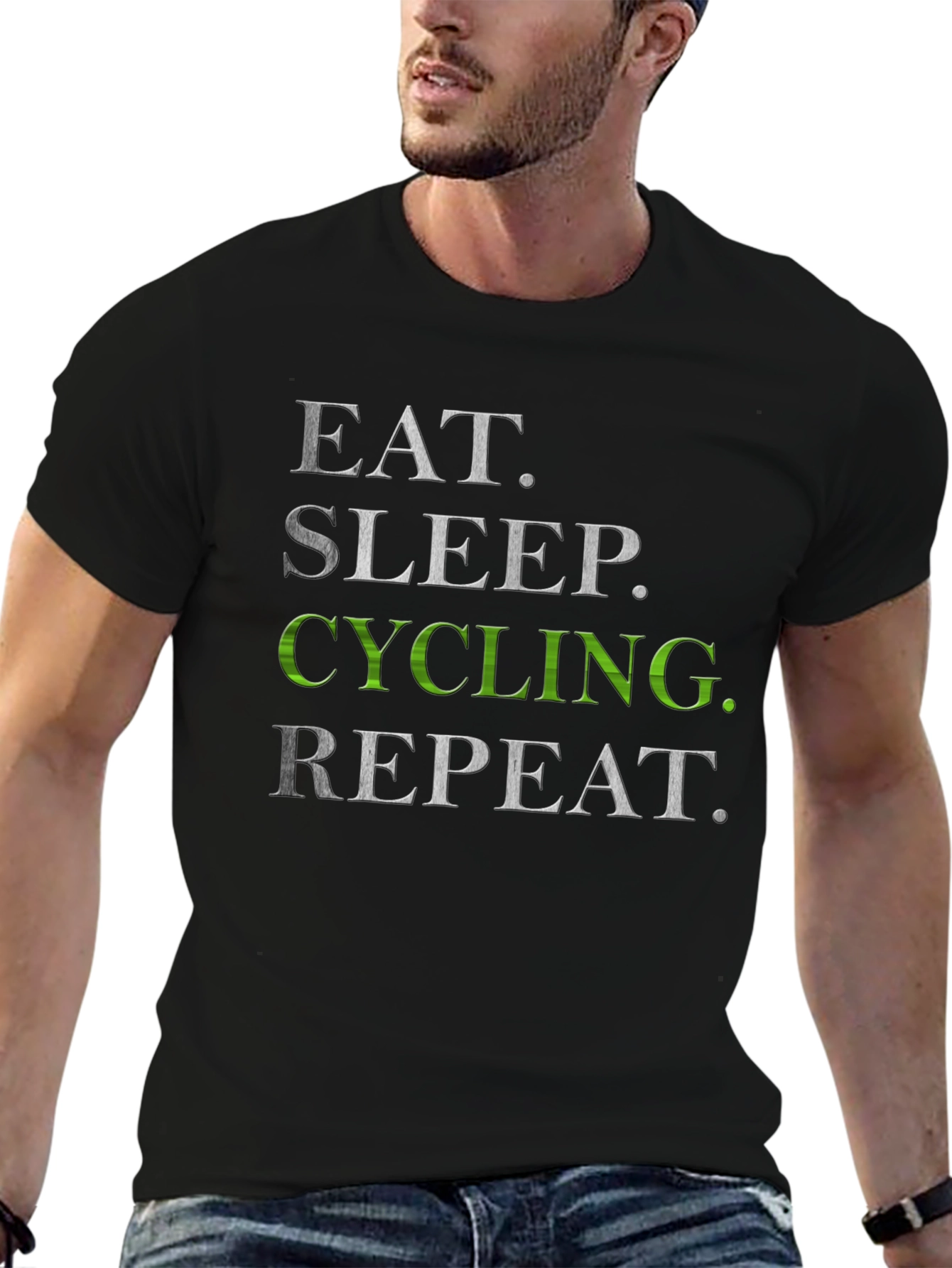 Eat Sleep Cycling Repeat T-Shirt - Black Graphic Tee