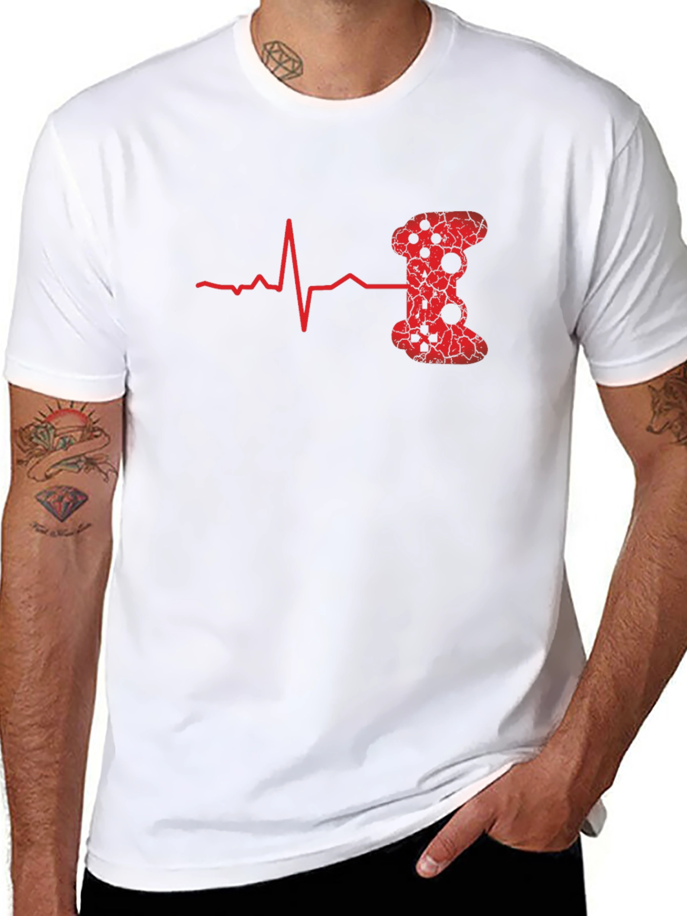 Gamer Heartbeat T-Shirt - Red Gaming Controller Design