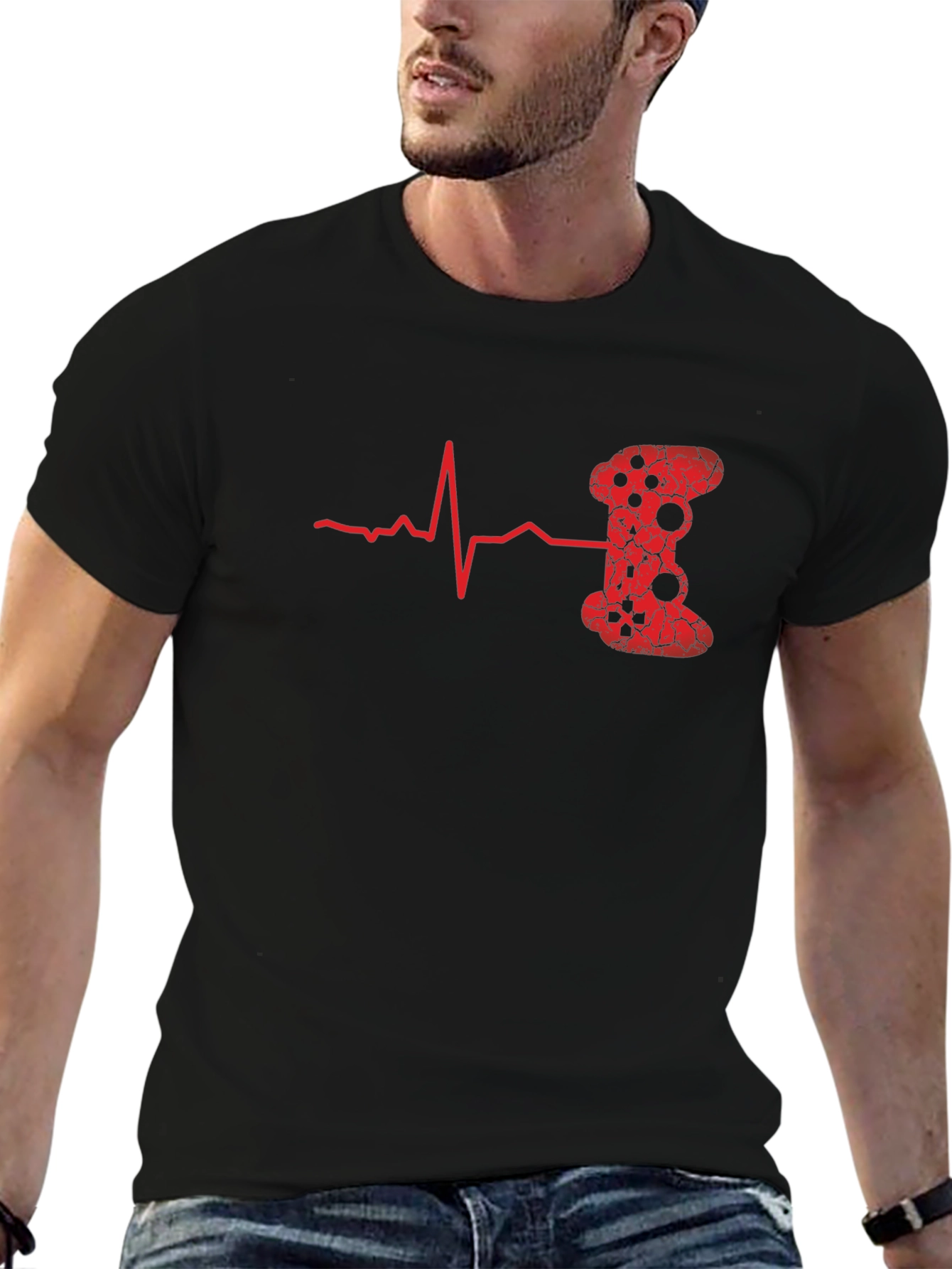 Gamer Heartbeat T-Shirt - Red Gaming Controller Design