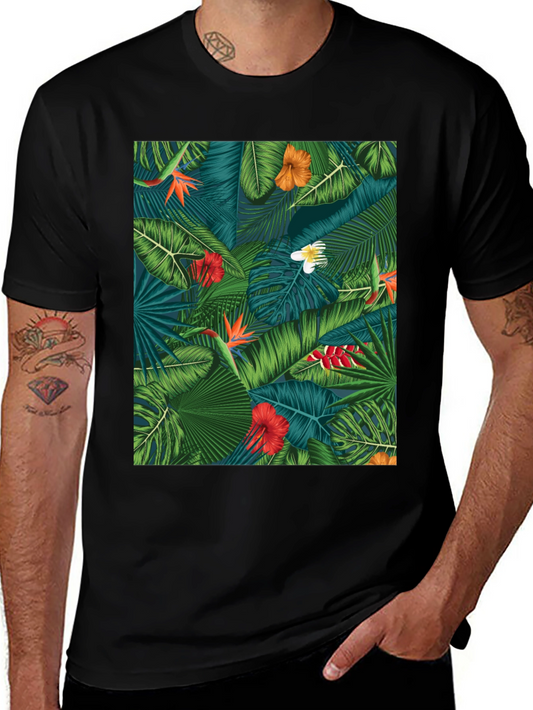 Tropical Floral Print Black T-Shirt