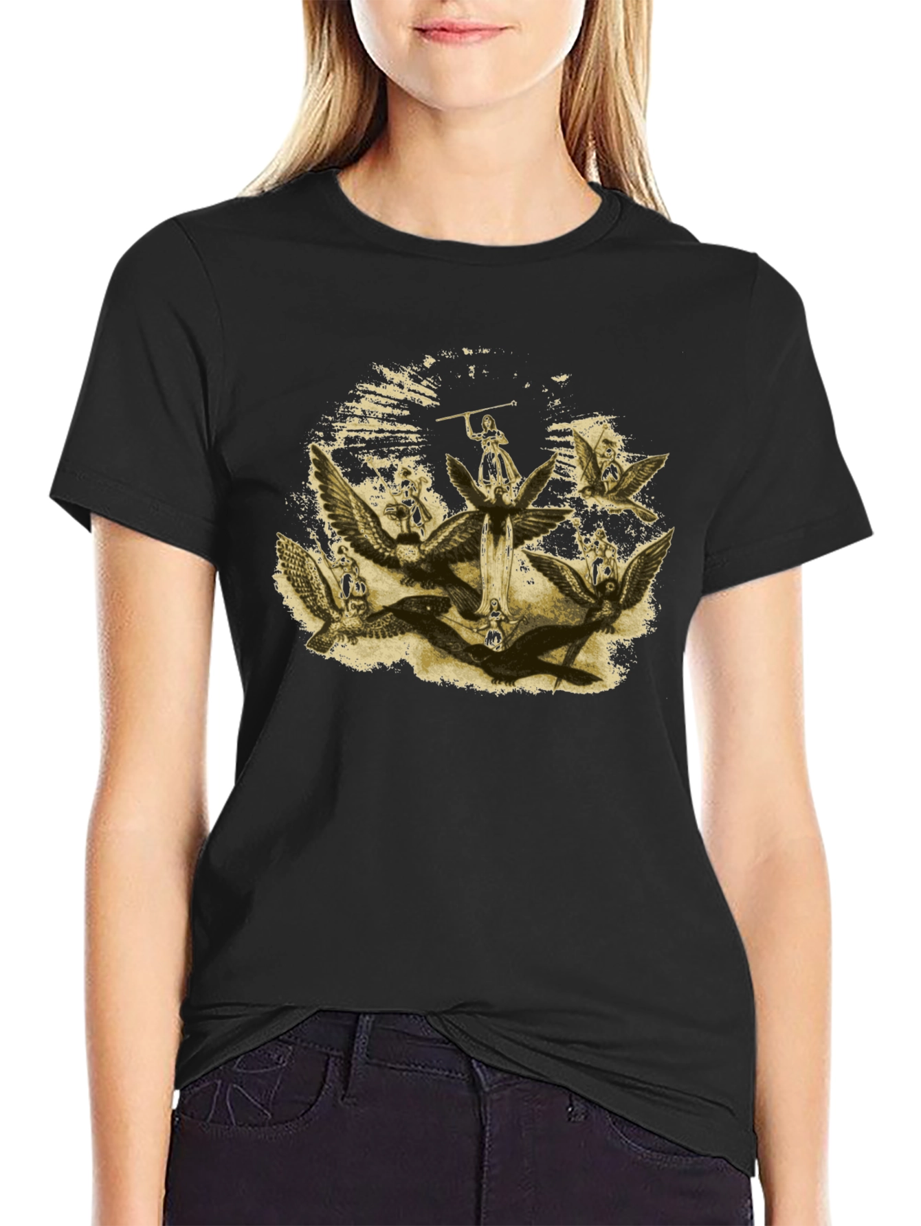 Angelic Graphic Print Black T-Shirt