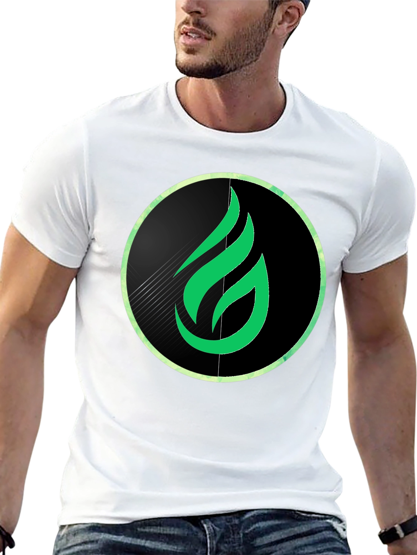 Green Flame Graphic Black Tee