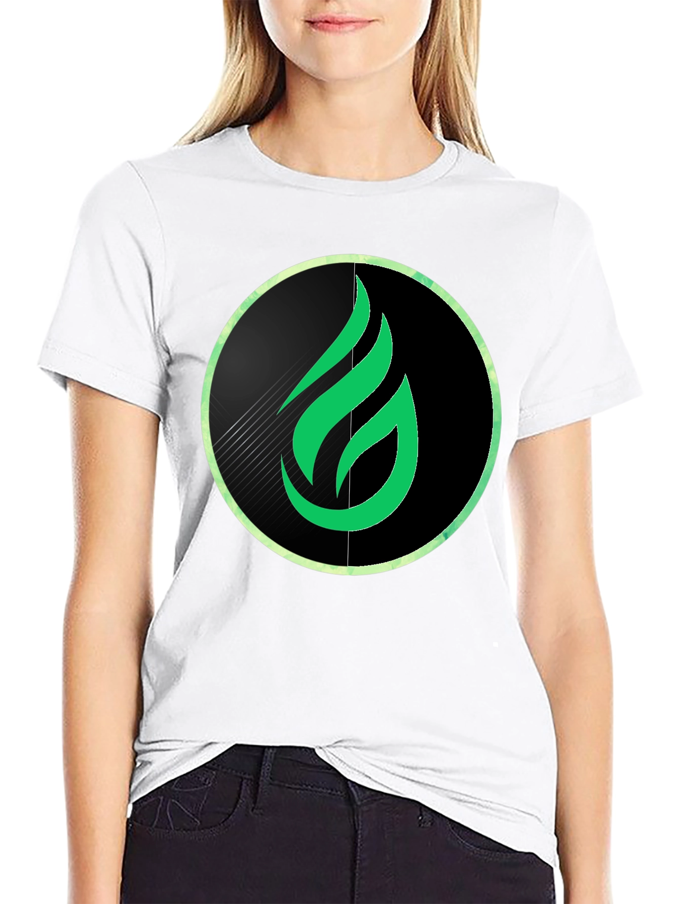 Green Flame Graphic Black Tee
