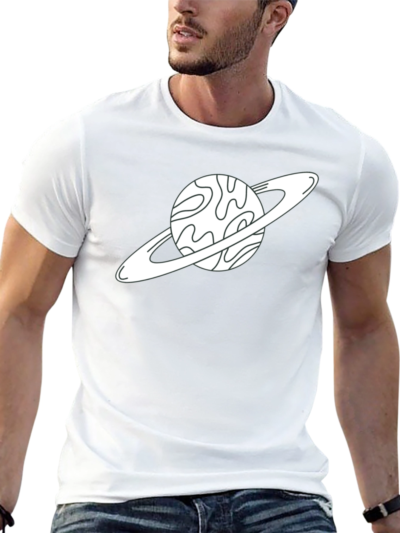 Saturn Graphic Tee - Space Lovers Black Cotton T-Shirt