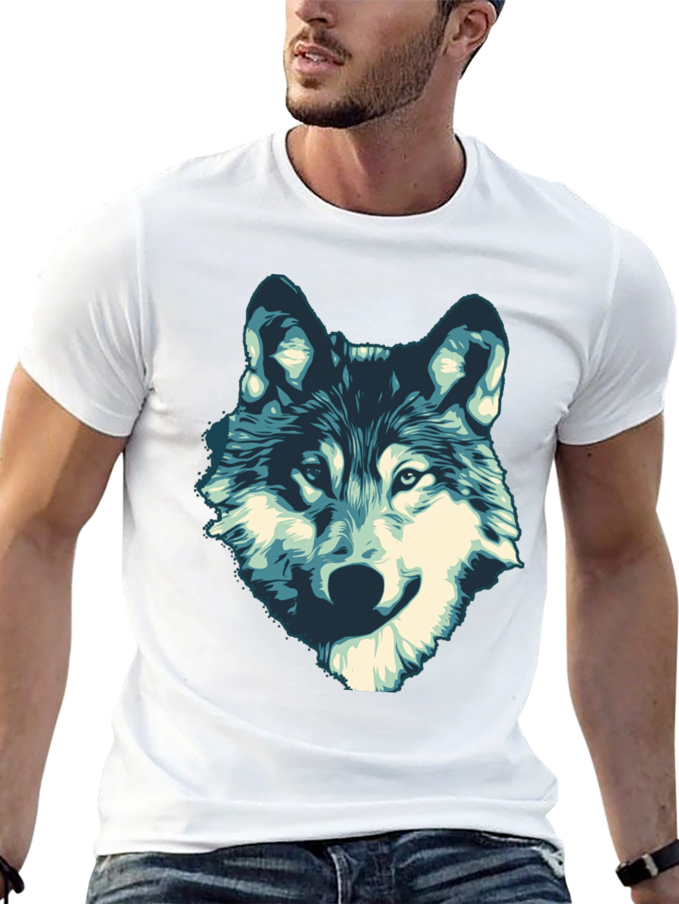 Mens Black Wolf Graphic Print T-Shirt