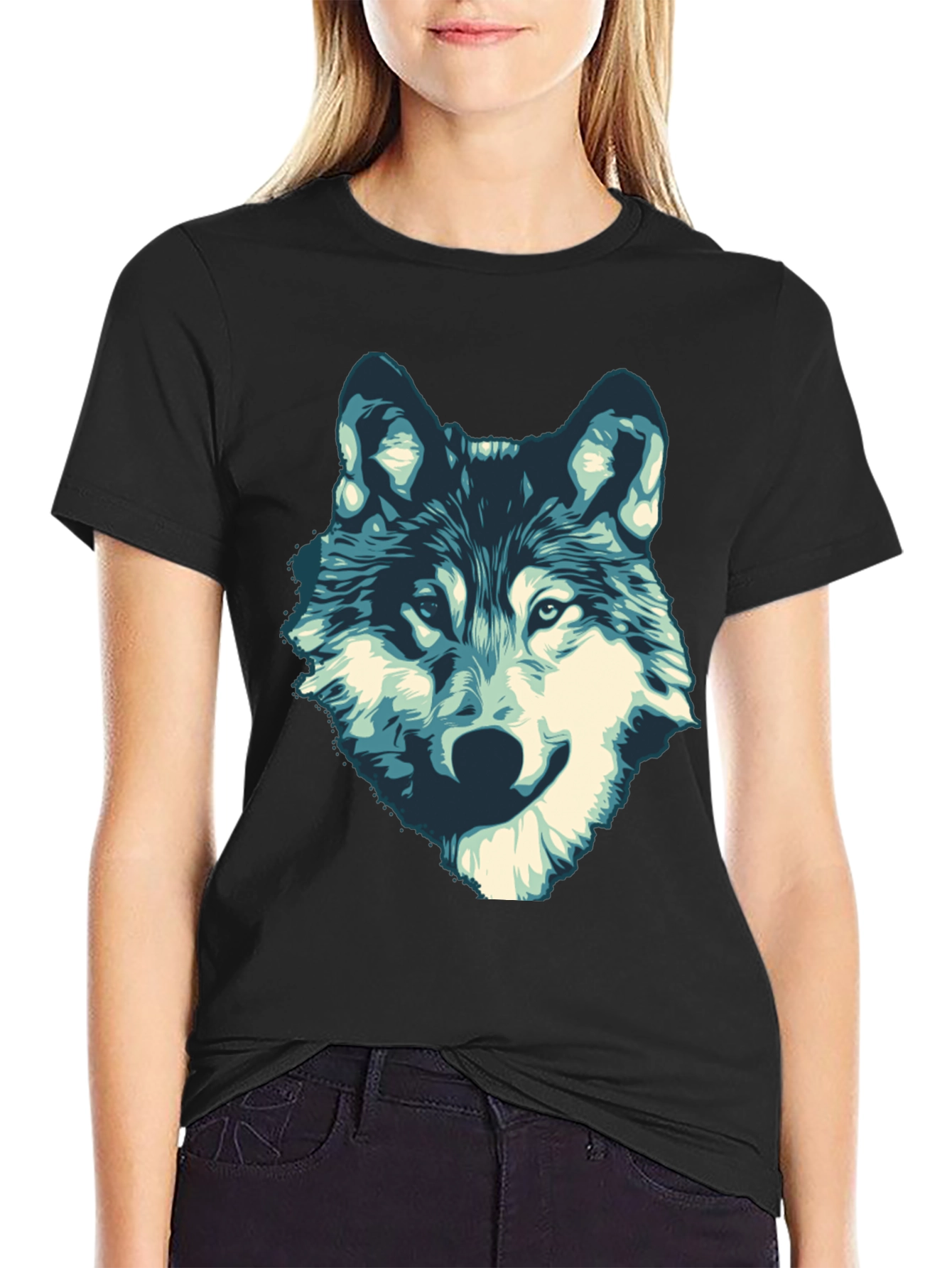 Mens Black Wolf Graphic Print T-Shirt