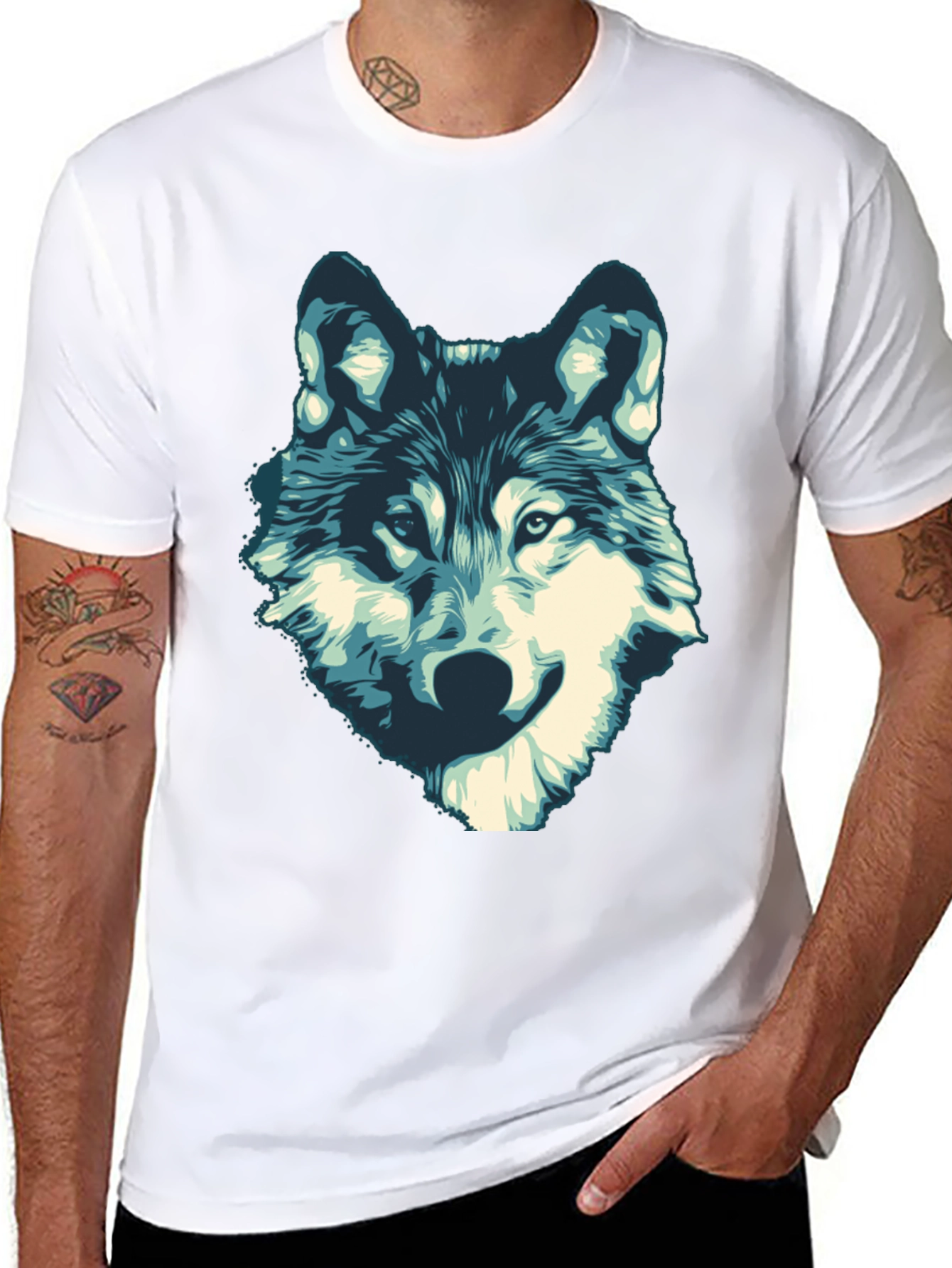Mens Black Wolf Graphic Print T-Shirt