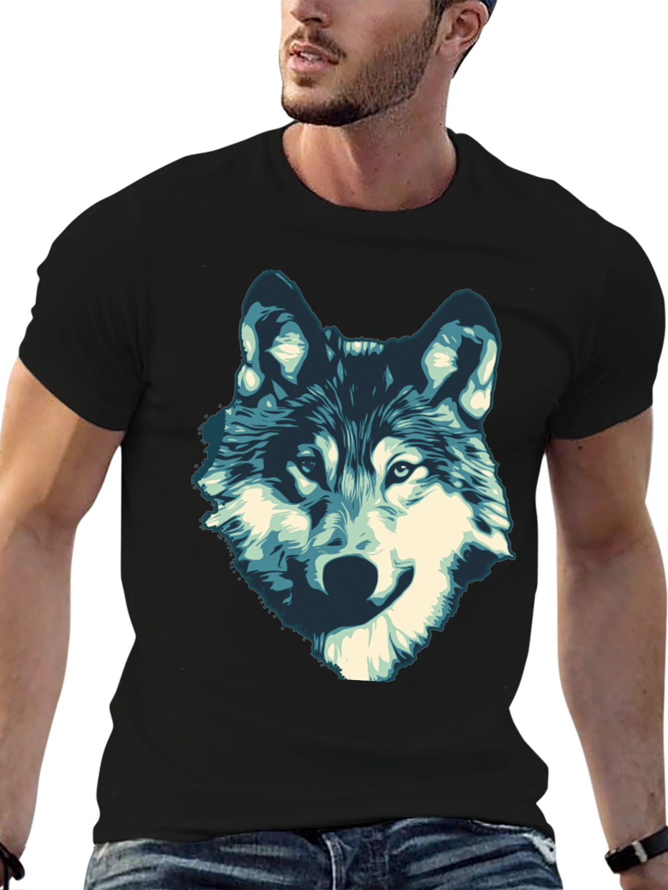 Mens Black Wolf Graphic Print T-Shirt