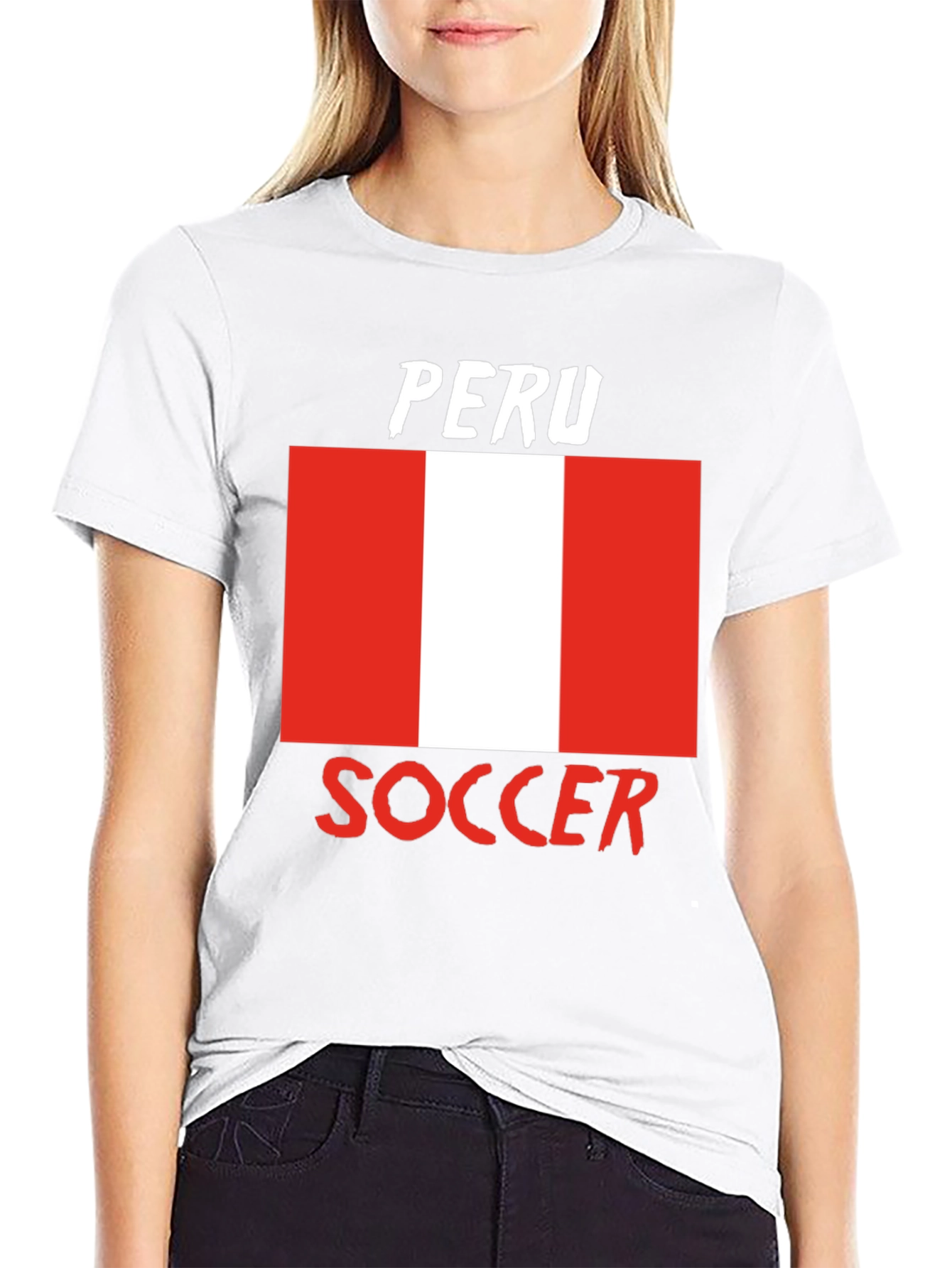 Peru Soccer Flag T-Shirt - Black Tee