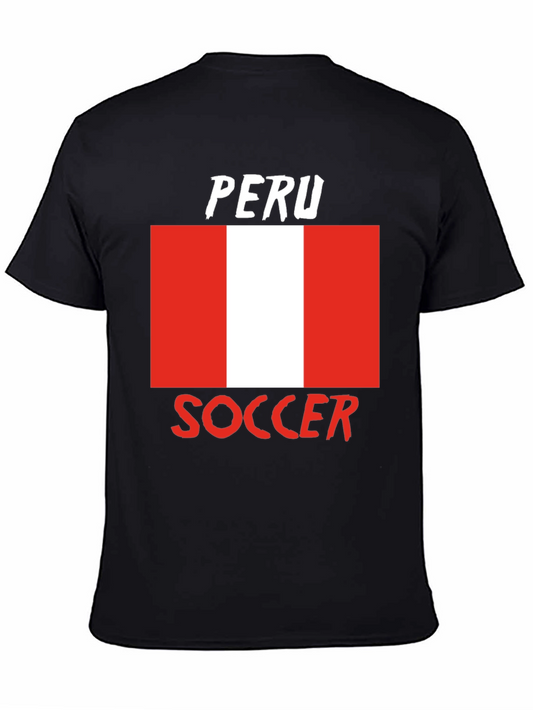 Peru Soccer Flag T-Shirt - Black Tee