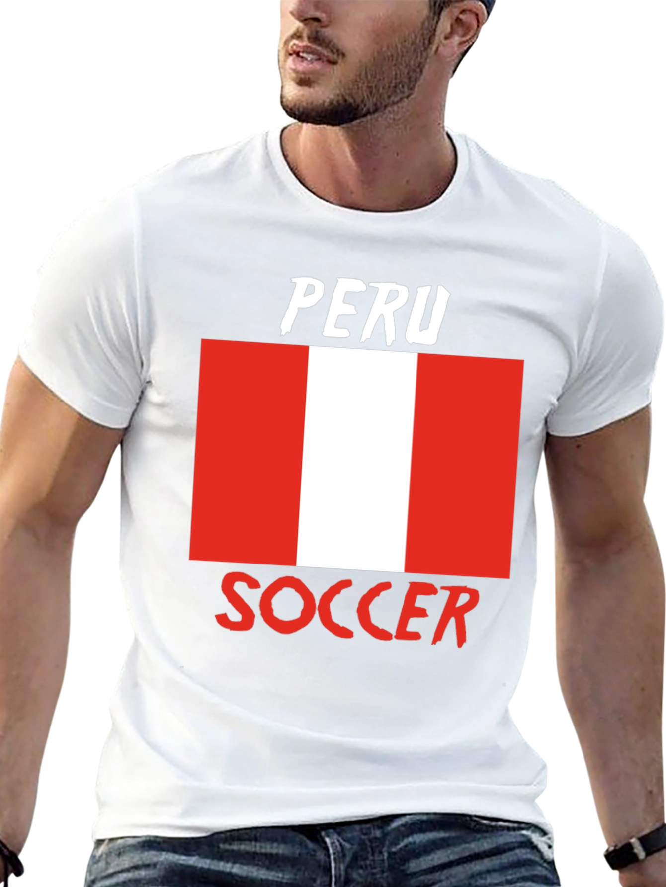 Peru Soccer Flag T-Shirt - Black Tee