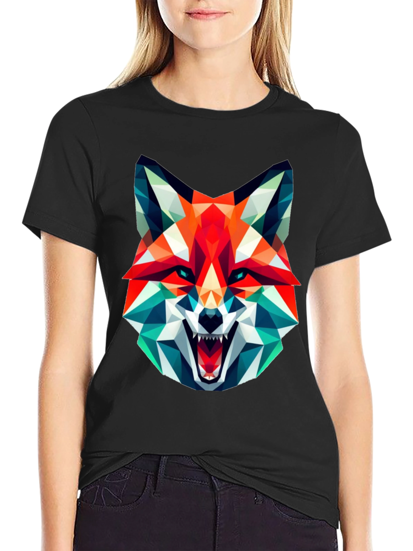 Geometric Fox Graphic Tee - Black