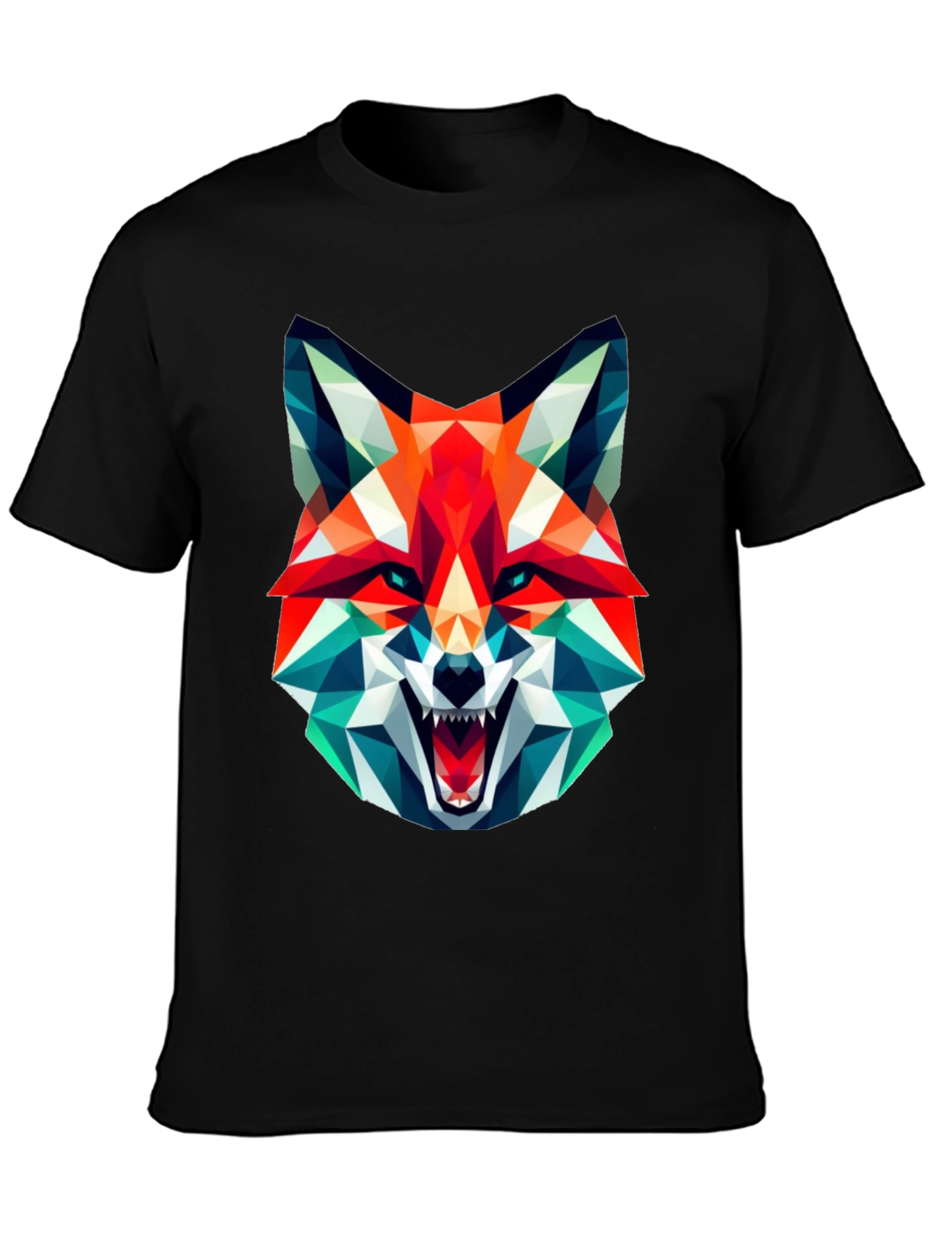 Geometric Fox Graphic Tee - Black